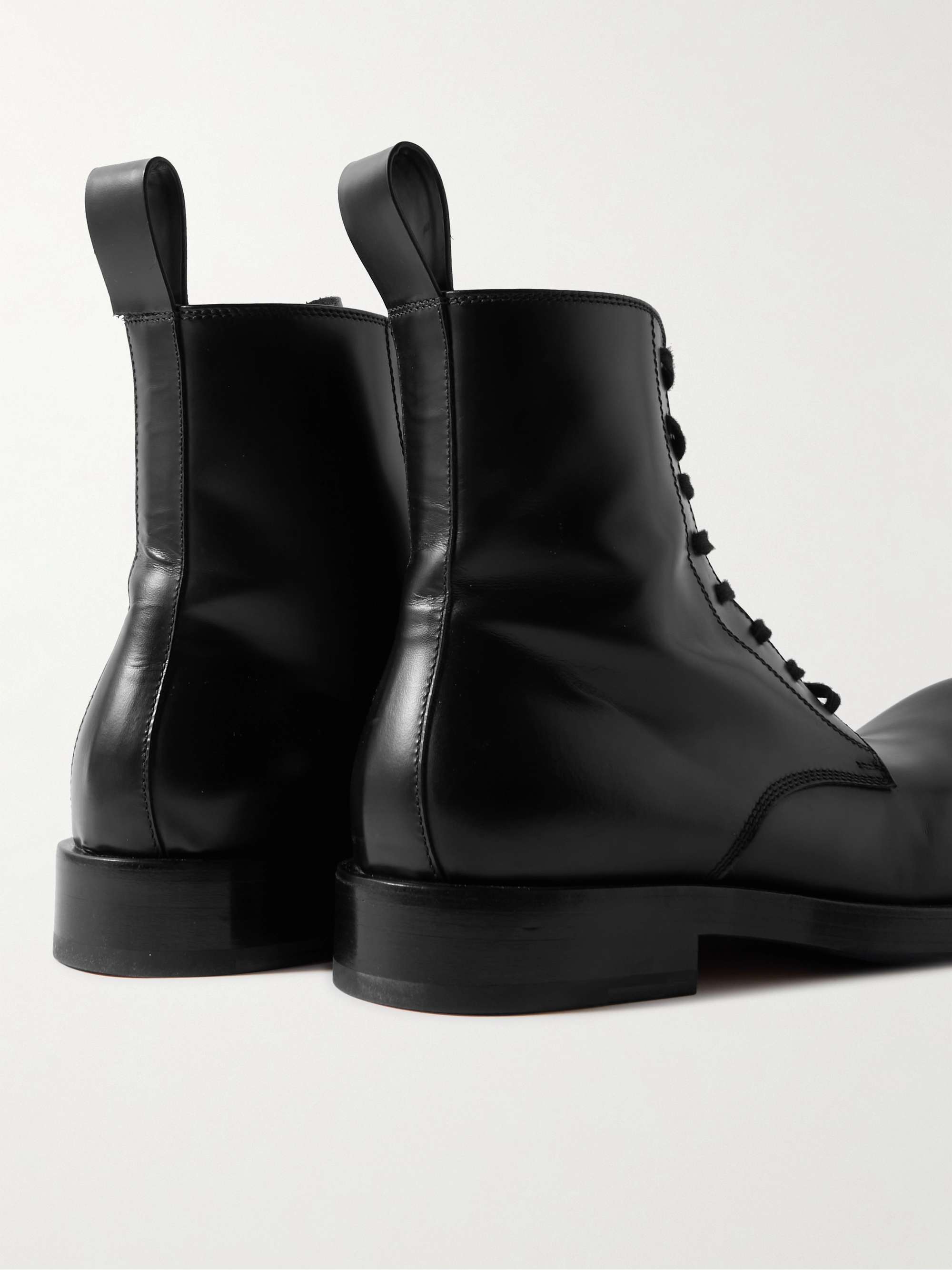 BOTTEGA VENETA Glossed-Leather Lace-Up Boots