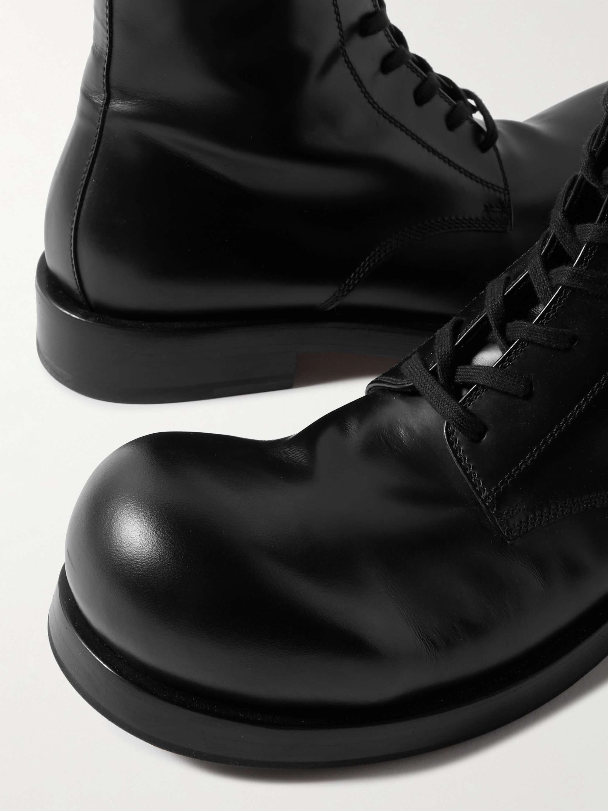 BOTTEGA VENETA Glossed-Leather Lace-Up Boots