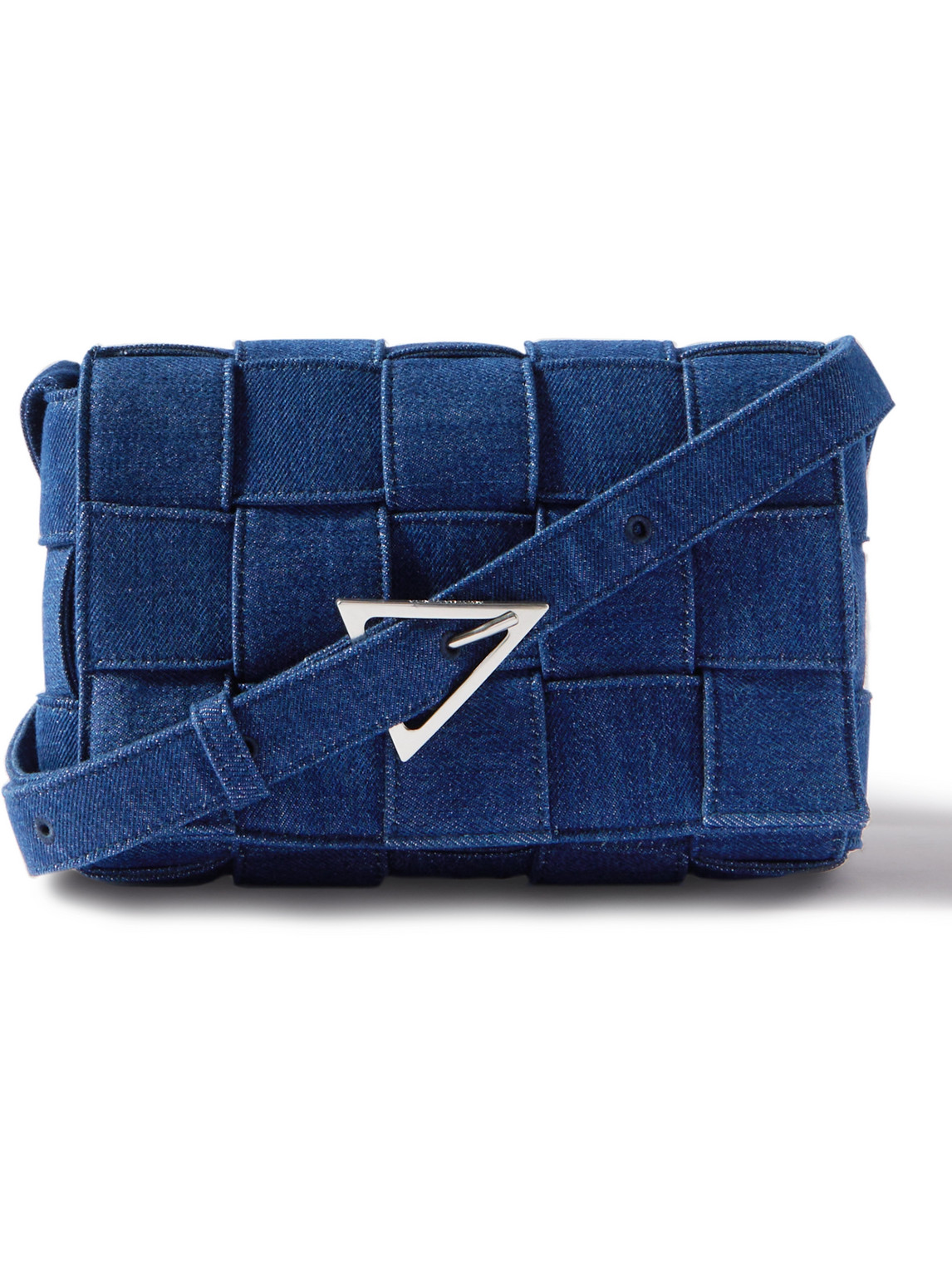 Bottega Veneta Intrecciato Denim Messenger Bag In Blue