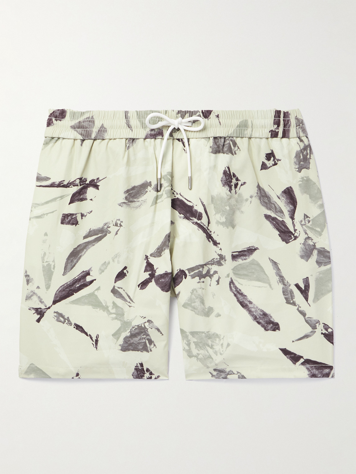 Club Monaco Straight-leg Mid-length Printed Stretch Recycled Swim Shorts In Gray