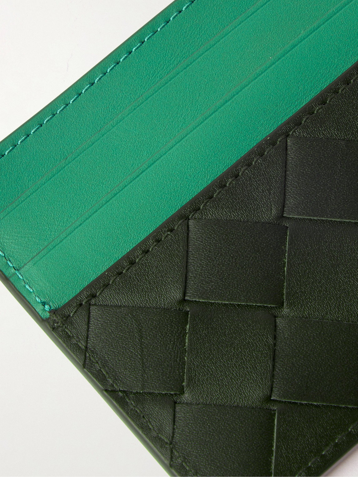 Shop Bottega Veneta Colour-block Intrecciato Leather Cardholder In Green