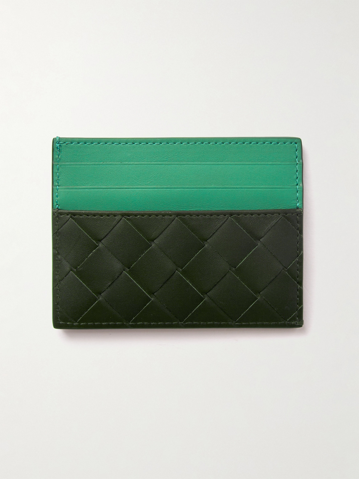 Bottega Veneta Colour-block Intrecciato Leather Cardholder In Green