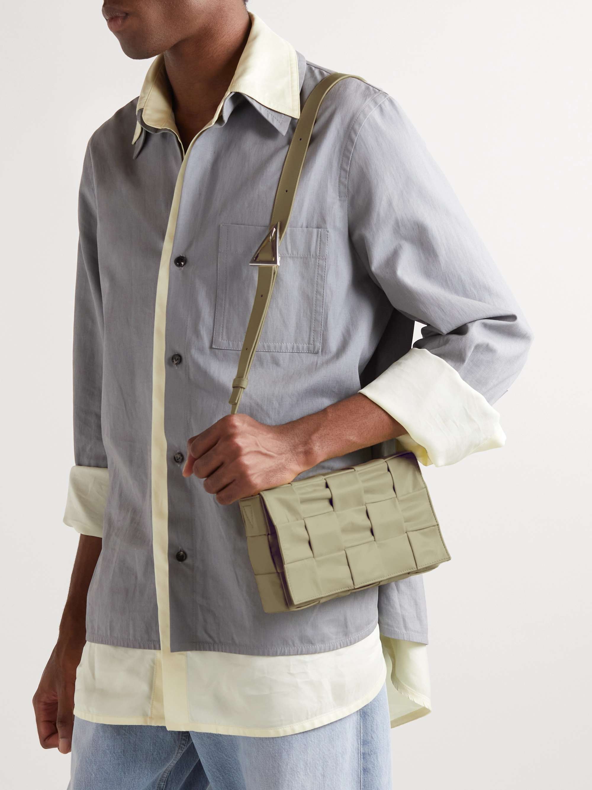 Cassette Mini Leather Shoulder Bag in Grey - Bottega Veneta