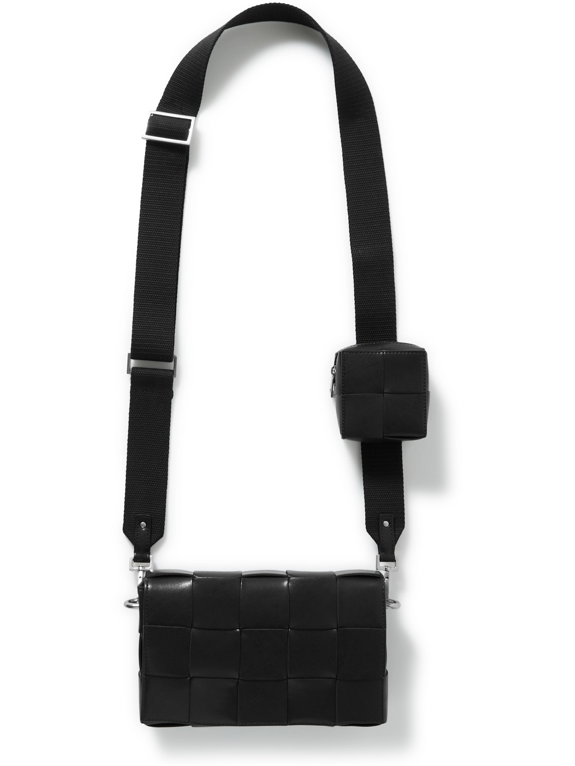 Bottega Veneta Cassette Intrecciato Leather Messenger Bag In Black