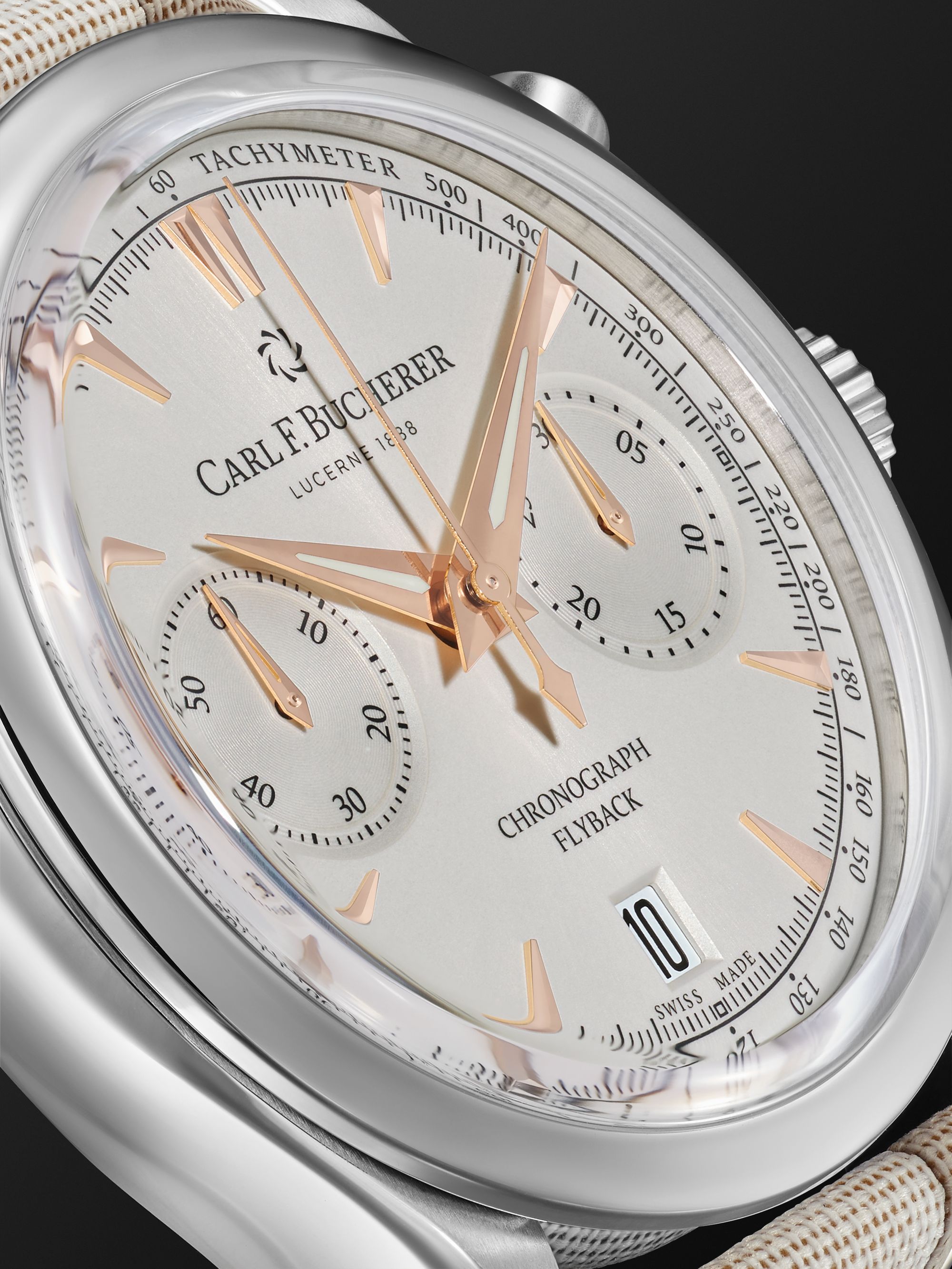 CARL F. BUCHERER Manero Flyback Automatic Chronometer 40mm Steel and Canvas Watch, Ref. No. 00.10927.08.13.01