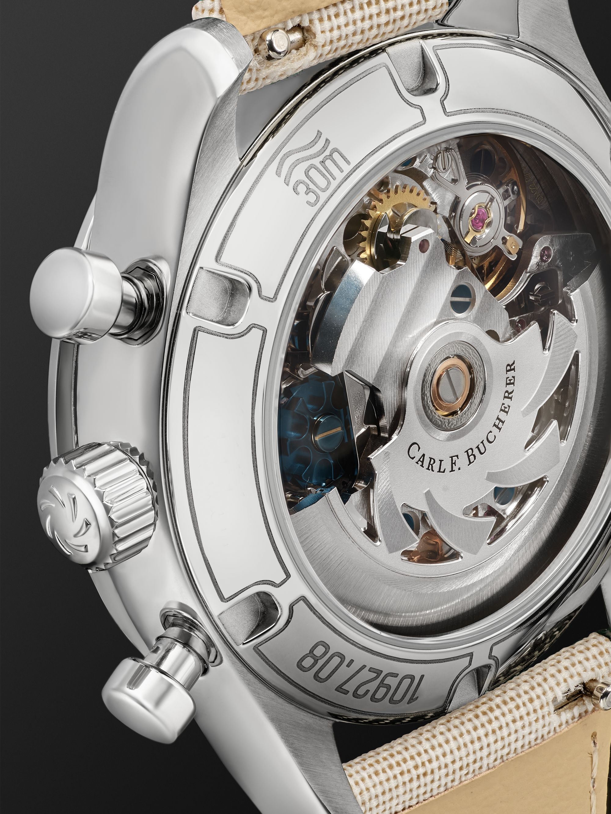 CARL F. BUCHERER Manero Flyback Automatic Chronometer 40mm Steel and Canvas Watch, Ref. No. 00.10927.08.13.01