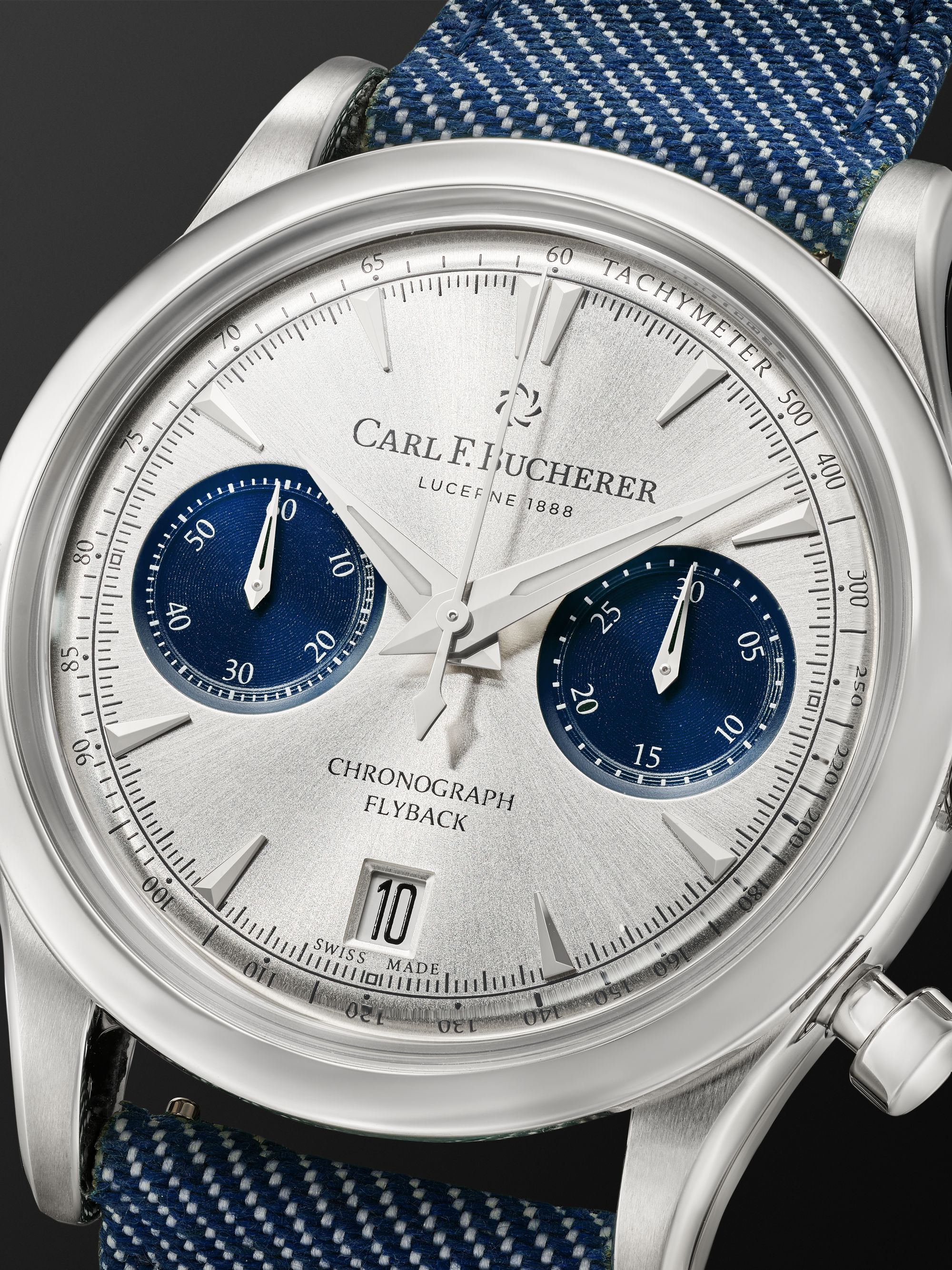 CARL F. BUCHERER Manero Flyback Chronograph Automatic 40mm, Steel and Canvas Watch, Ref. No. 00.10927.08.13.03