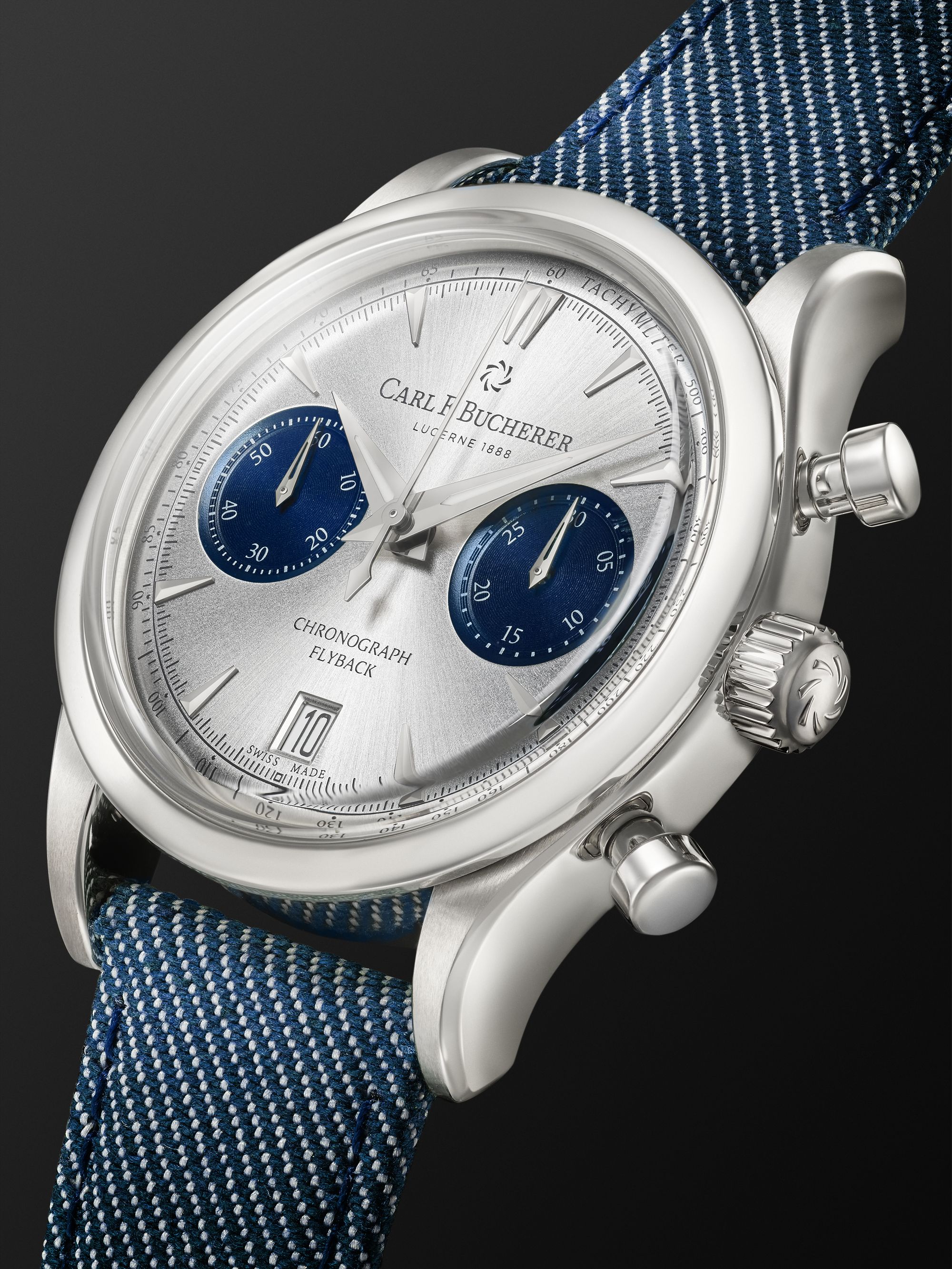 CARL F. BUCHERER Manero Flyback Chronograph Automatic 40mm, Steel and Canvas Watch, Ref. No. 00.10927.08.13.03