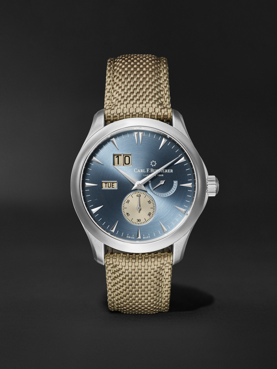 Carl F. Bucherer – Manero Peripheral BigDate Automatic 41.6mm Stainless Steel and Canvas Watch, Ref. No. 00.10926.08.53.01