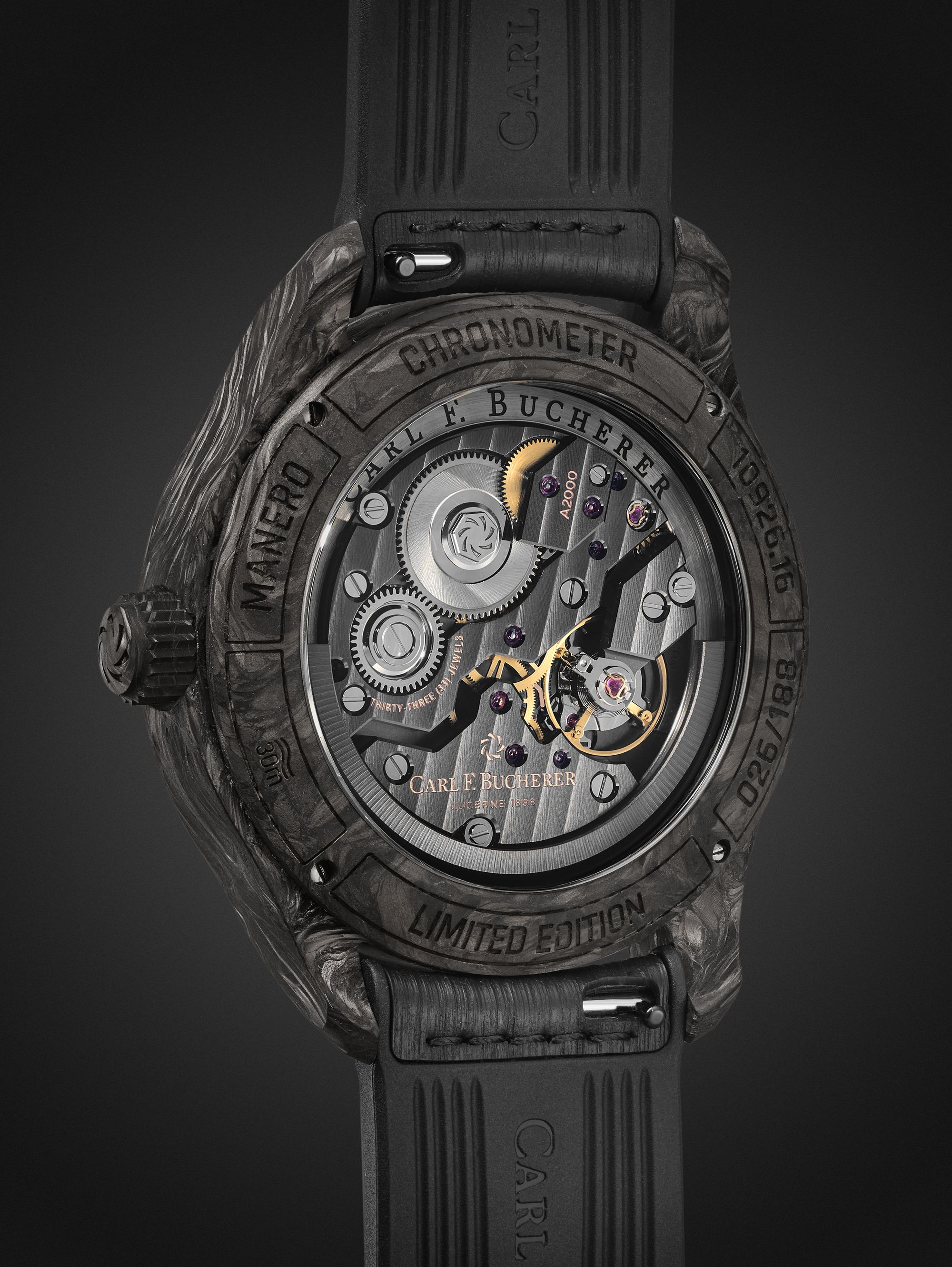 CARL F. BUCHERER Manero Peripheral BigDate Limited Edition Automatic 41.6mm Carbon Fibre and Rubber Watch, Ref. No. 00.10926.16.33.01