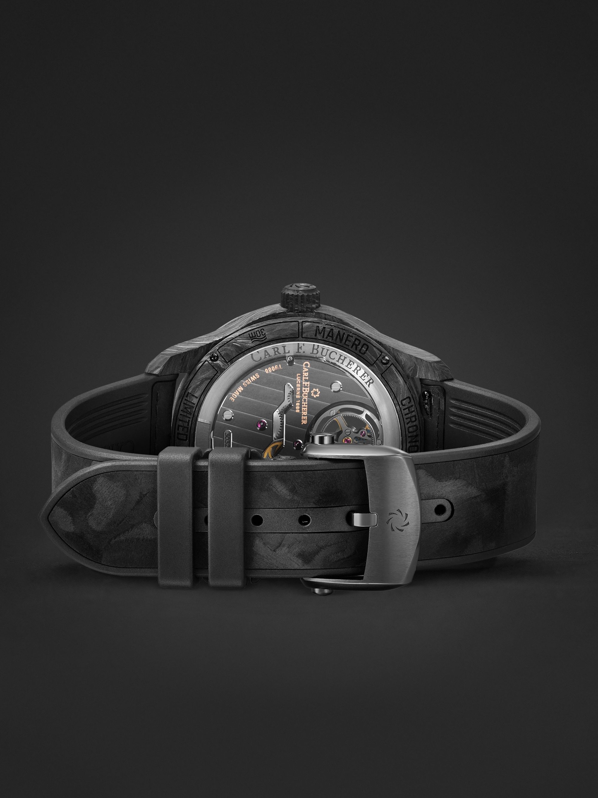 CARL F. BUCHERER Manero Tourbillon Double Peripheral Limited Edition Automatic 43.1mm Forged Carbon Titanium and Rubber Watch, Ref. No 00.10920.16.33.01