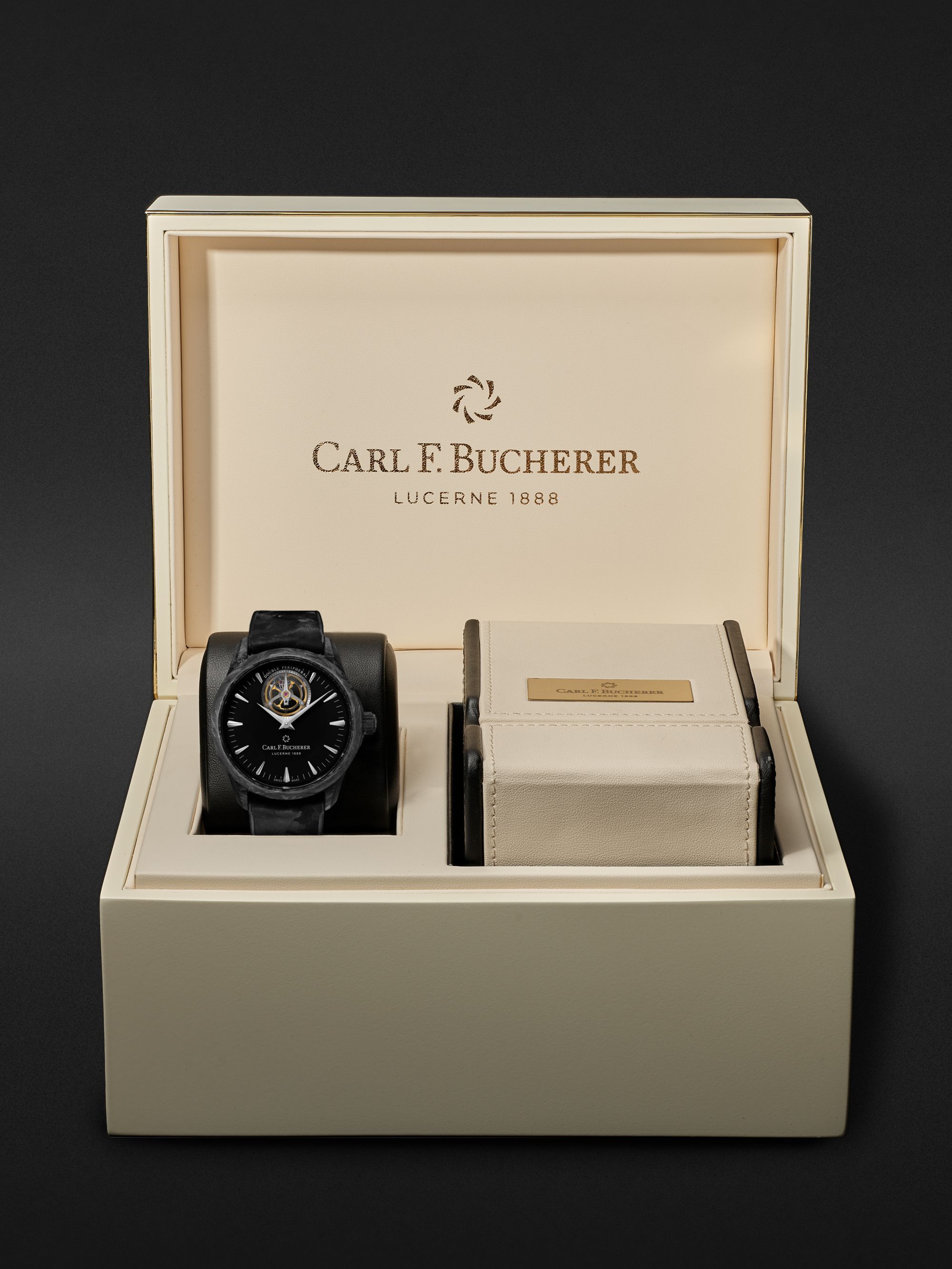 CARL F. BUCHERER Manero Tourbillon Double Peripheral Limited Edition Automatic 43.1mm Forged Carbon Titanium and Rubber Watch, Ref. No 00.10920.16.33.01