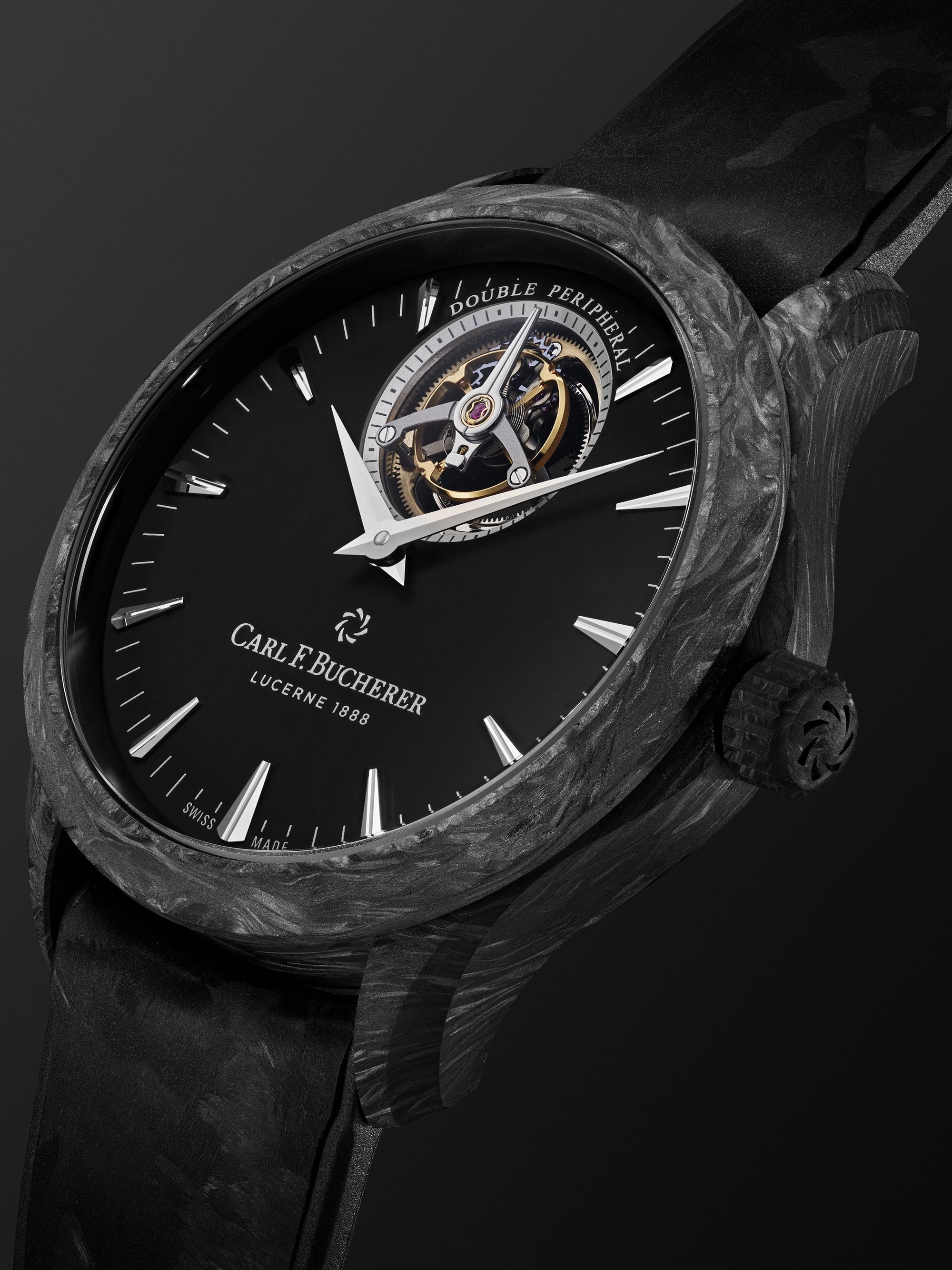 CARL F. BUCHERER Manero Tourbillon Double Peripheral Limited Edition Automatic 43.1mm Forged Carbon Titanium and Rubber Watch, Ref. No 00.10920.16.33.01