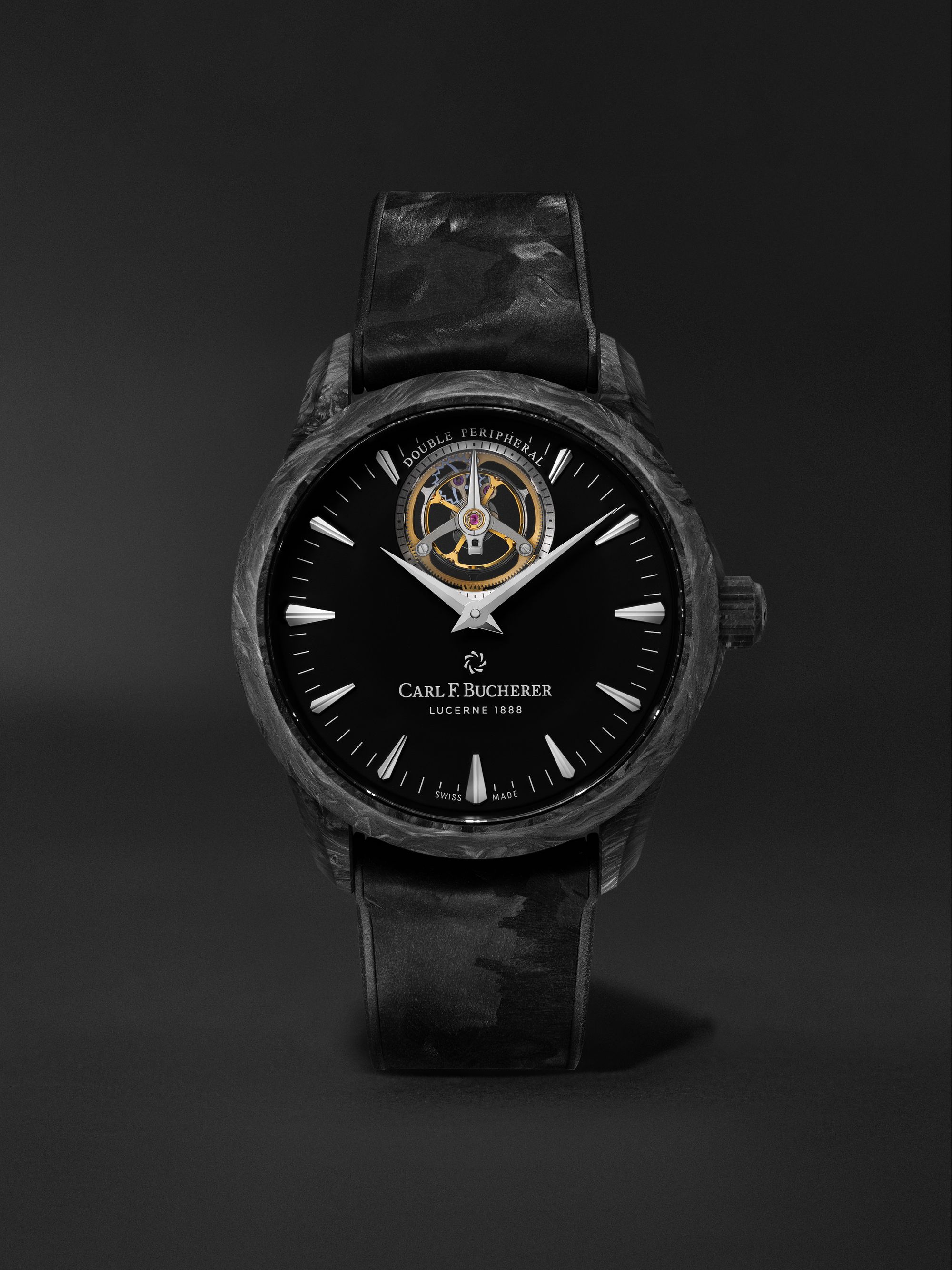 CARL F. BUCHERER Manero Tourbillon Double Peripheral Limited Edition Automatic 43.1mm Forged Carbon Titanium and Rubber Watch, Ref. No 00.10920.16.33.01