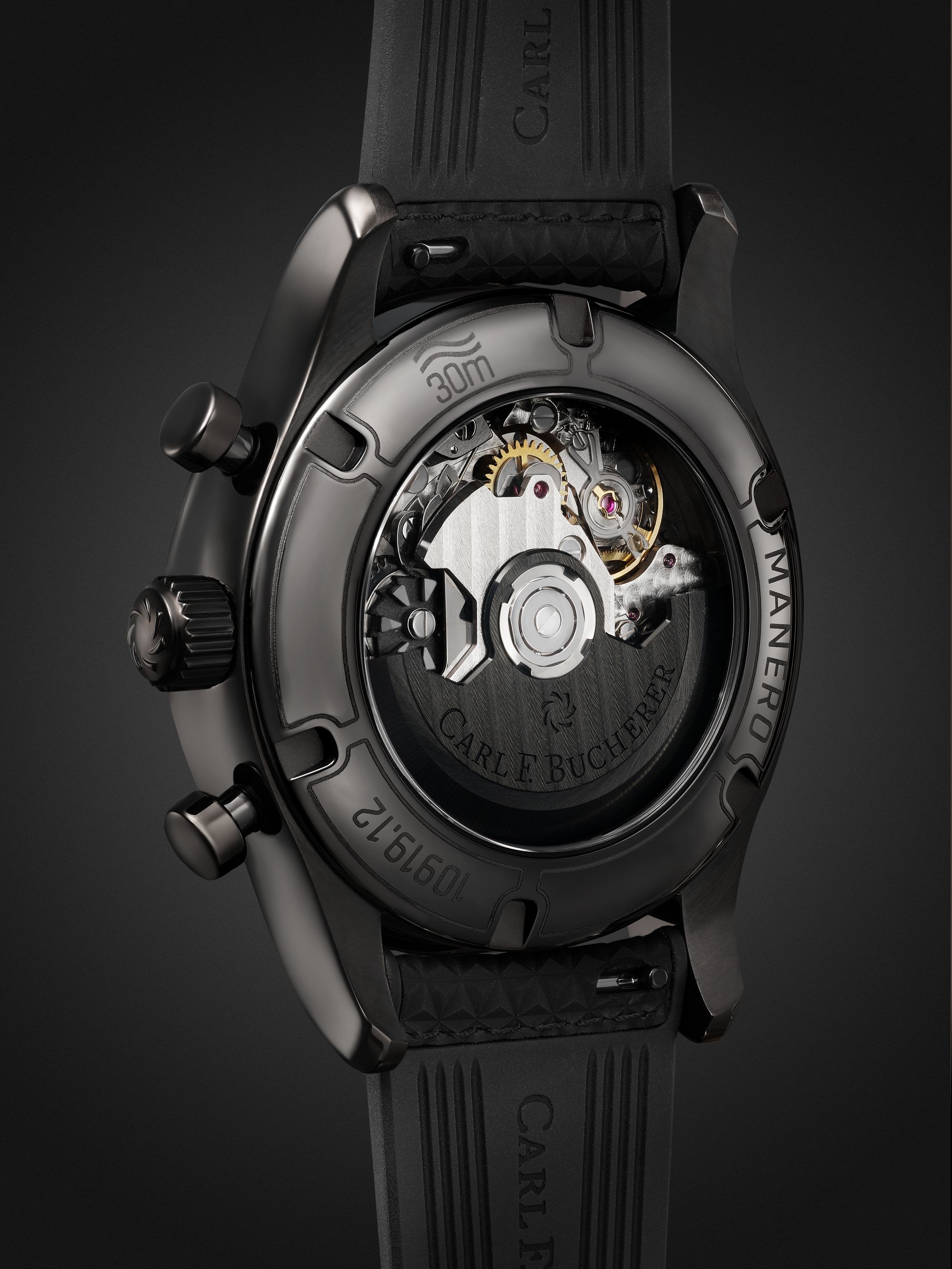 CARL F. BUCHERER Manero Automatic Flyback Chronograph 43mm Steel and Rubber Watch, Ref. No. 00.10919.12.33.01