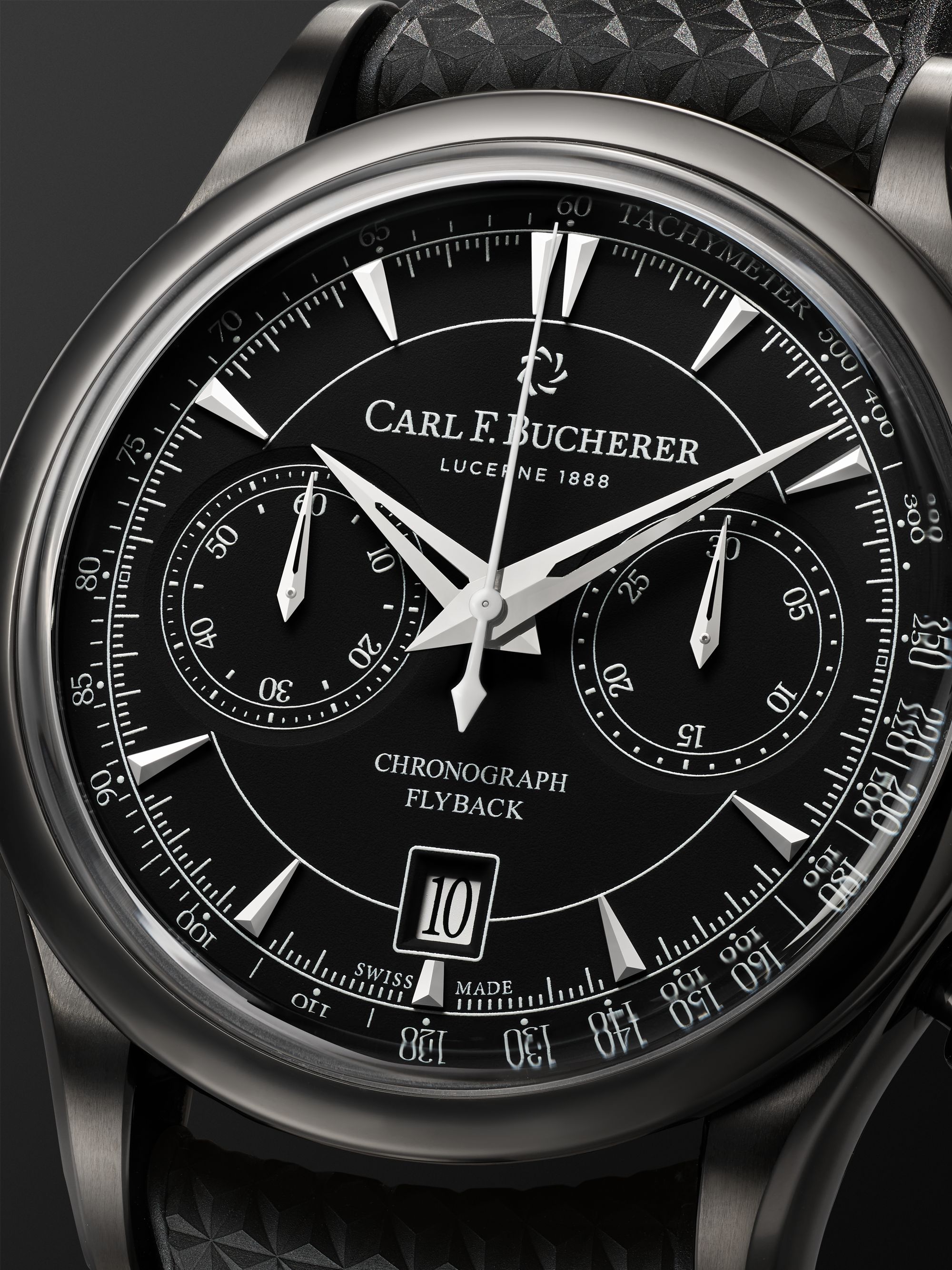 CARL F. BUCHERER Manero Automatic Flyback Chronograph 43mm Steel and Rubber Watch, Ref. No. 00.10919.12.33.01