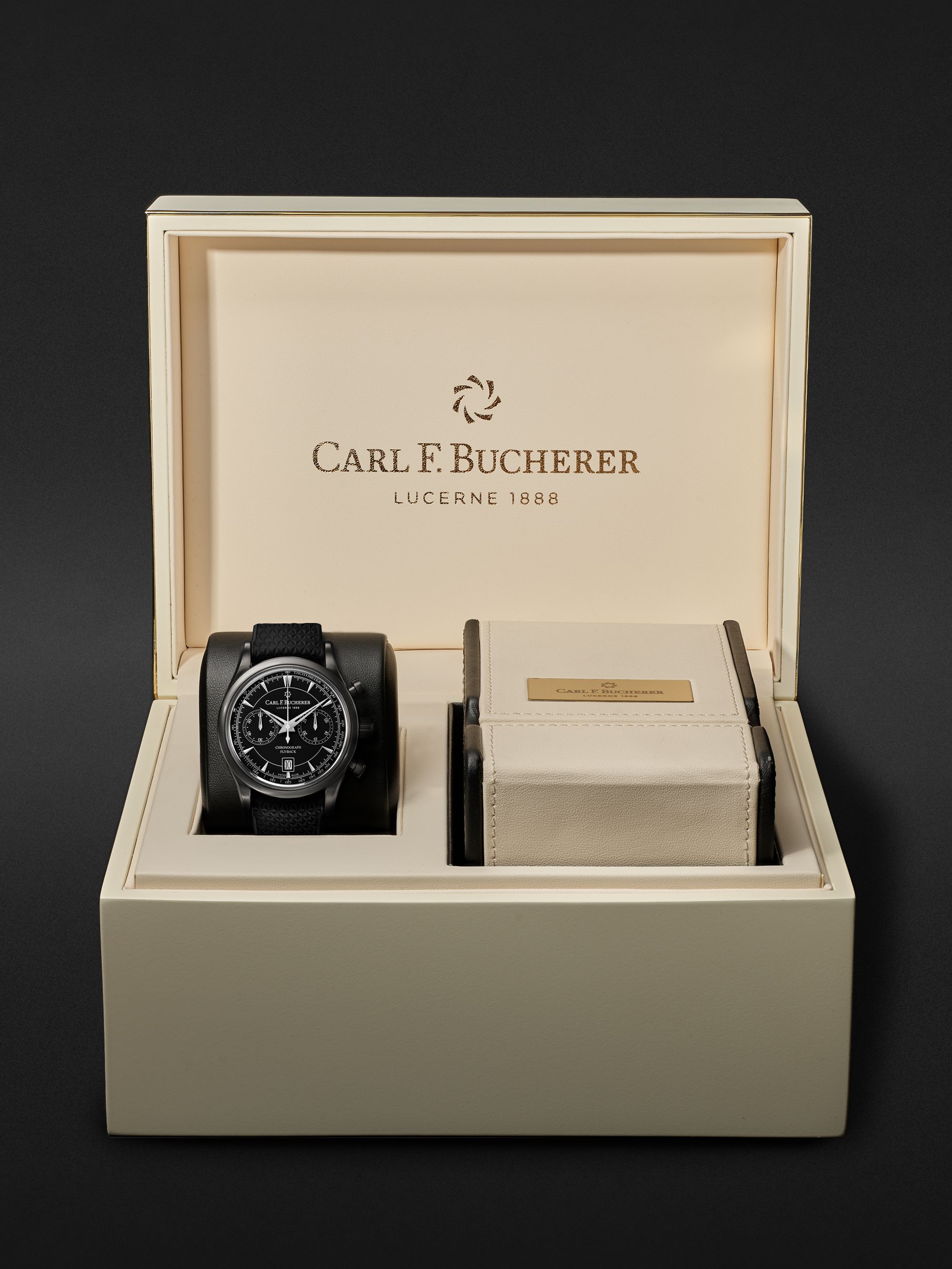 CARL F. BUCHERER 마네로 오토매틱 플라이백 크로노그래프 스틸 고무 43mm 시계 레퍼런스 넘버 00.10919.12.33.01