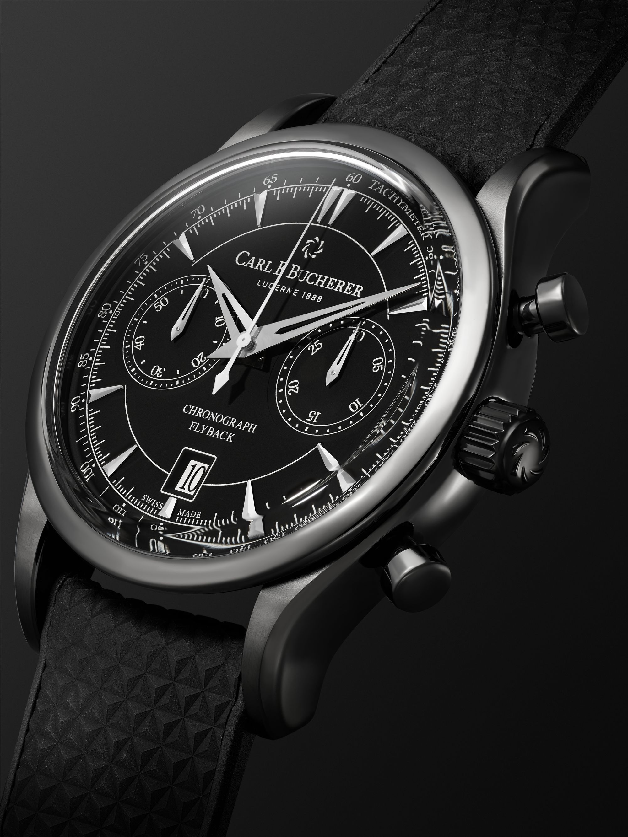 CARL F. BUCHERER Manero Automatic Flyback Chronograph 43mm Steel and Rubber Watch, Ref. No. 00.10919.12.33.01