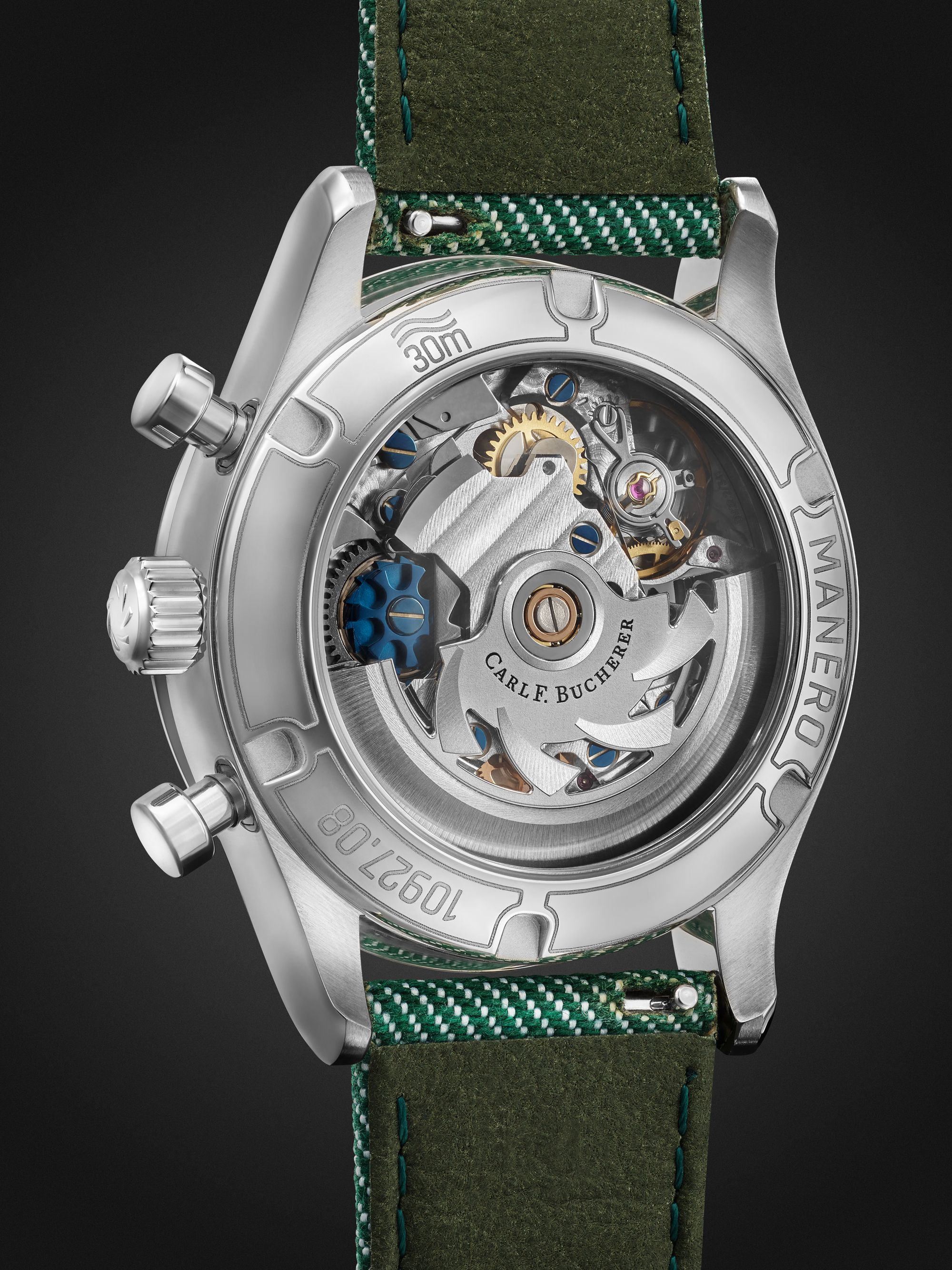 CARL F. BUCHERER Manero Flyback Automatic Chronometer 40mm Steel and Canvas Watch, Ref. No. 00.10927.08.13.02