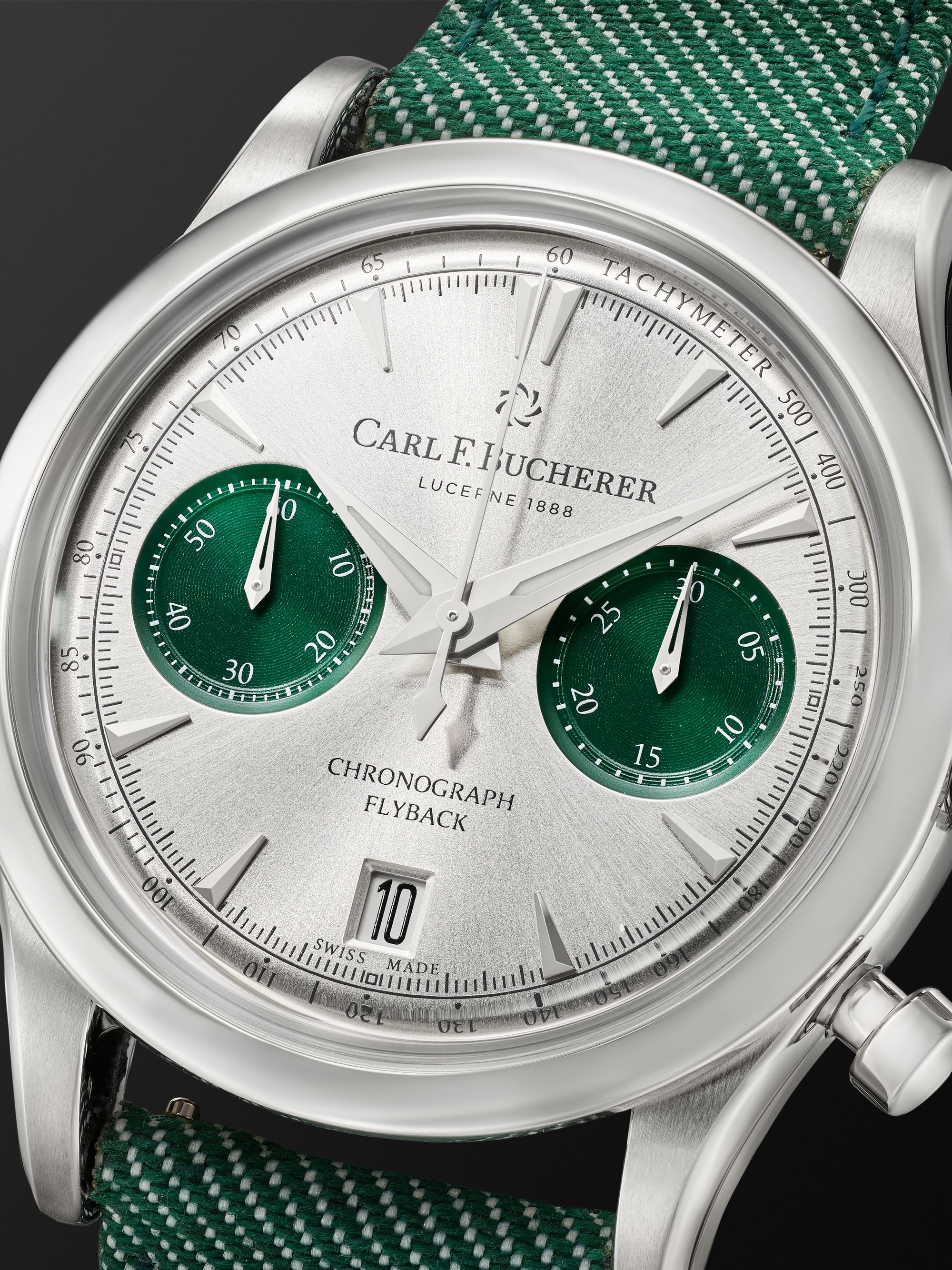 CARL F. BUCHERER Manero Flyback Automatic Chronometer 40mm Steel and Canvas Watch, Ref. No. 00.10927.08.13.02