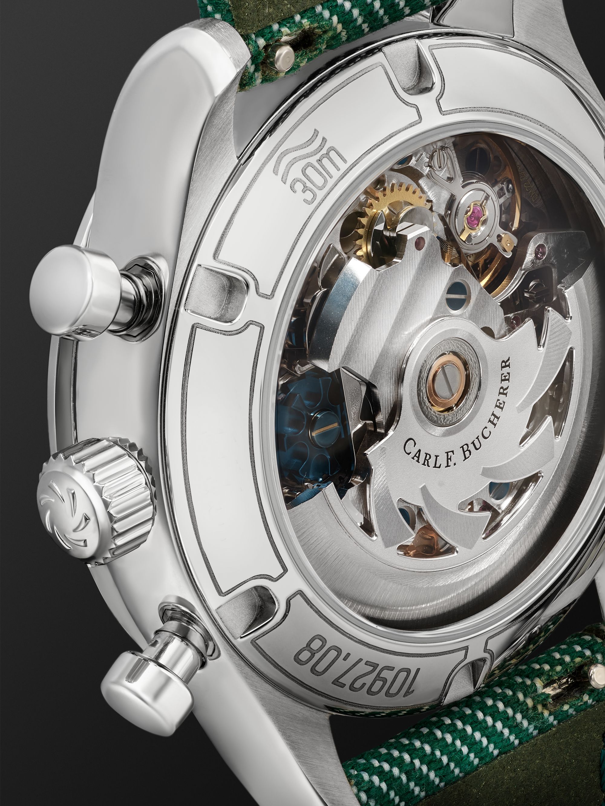CARL F. BUCHERER Manero Flyback Automatic Chronometer 40mm Steel and Canvas Watch, Ref. No. 00.10927.08.13.02