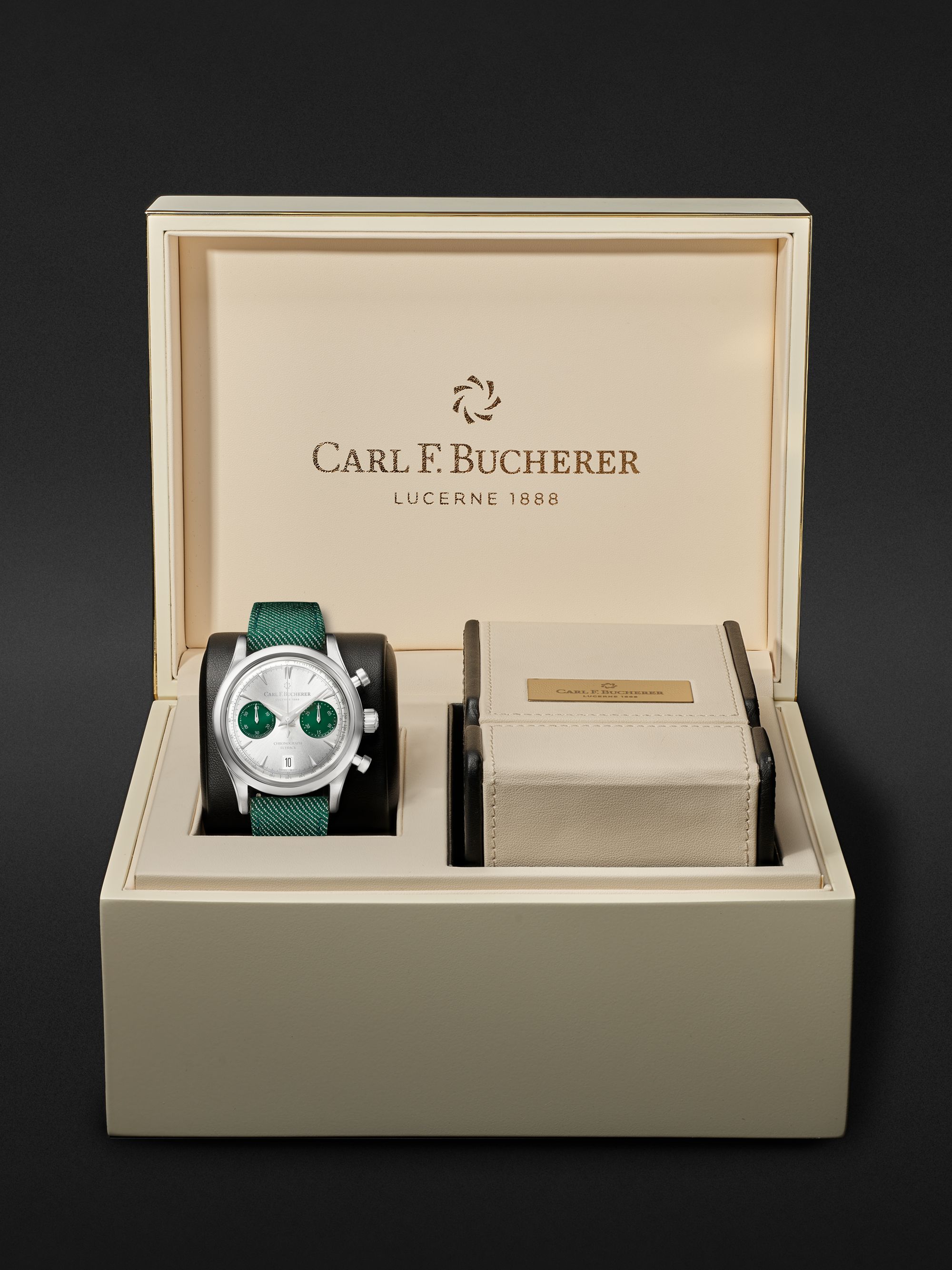 CARL F. BUCHERER Manero Flyback Automatic Chronometer 40mm Steel and Canvas Watch, Ref. No. 00.10927.08.13.02