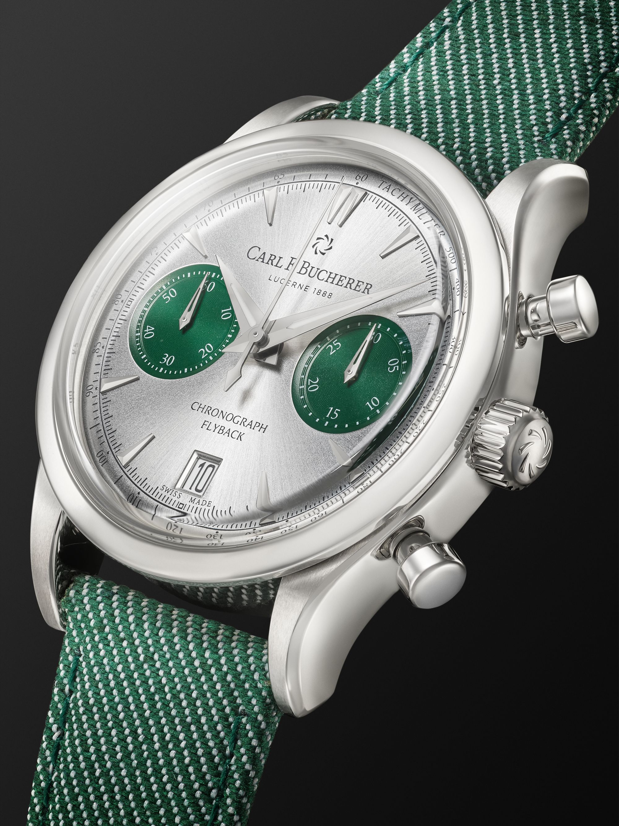 CARL F. BUCHERER Manero Flyback Automatic Chronometer 40mm Steel and Canvas Watch, Ref. No. 00.10927.08.13.02