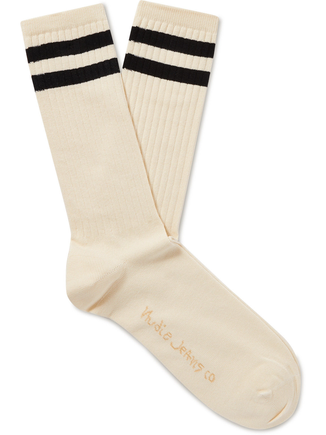Nudie Jeans Amundsson Striped Organic Cotton-blend Socks In Neutrals