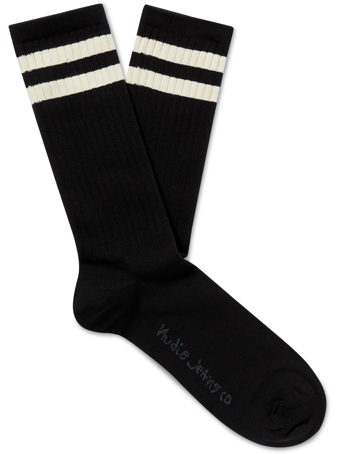 Nudie Jeans Amundsson Striped Stretch Organic Cotton-blend Socks In Black