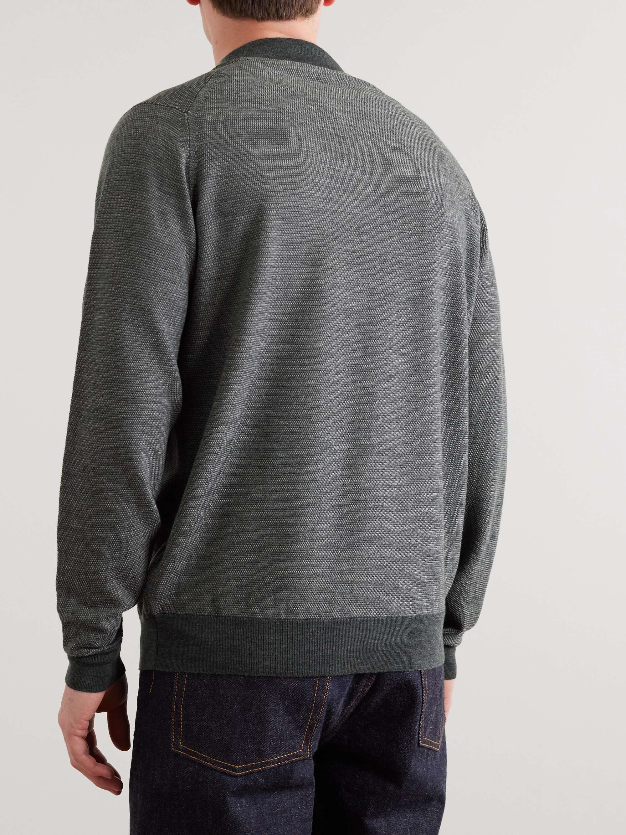 JOHN SMEDLEY Honeycomb-Knit Merino Wool Zip-Up Cardigan