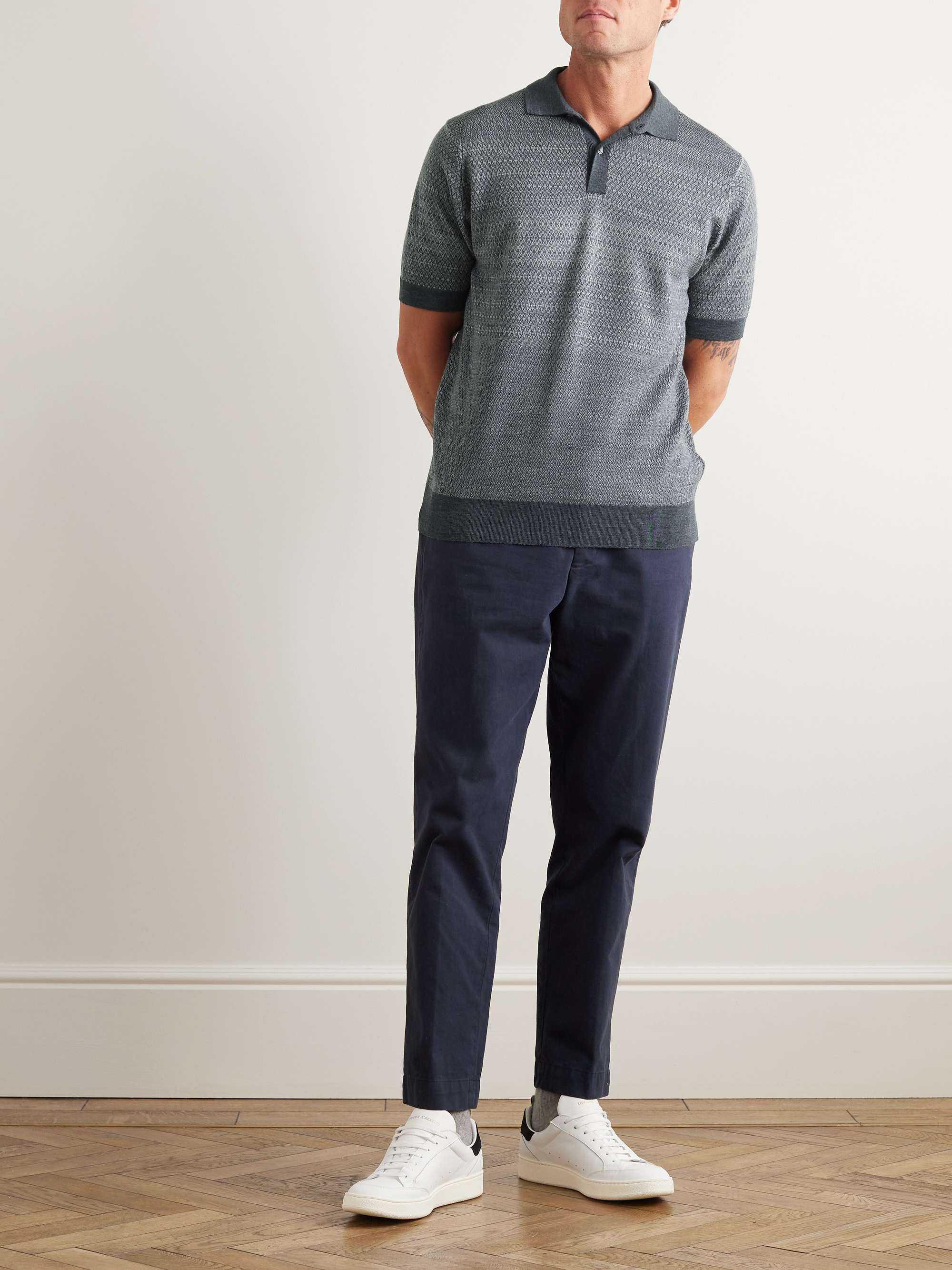 JOHN SMEDLEY Jacquard-Knit Merino Wool Polo Shirt for Men | MR PORTER