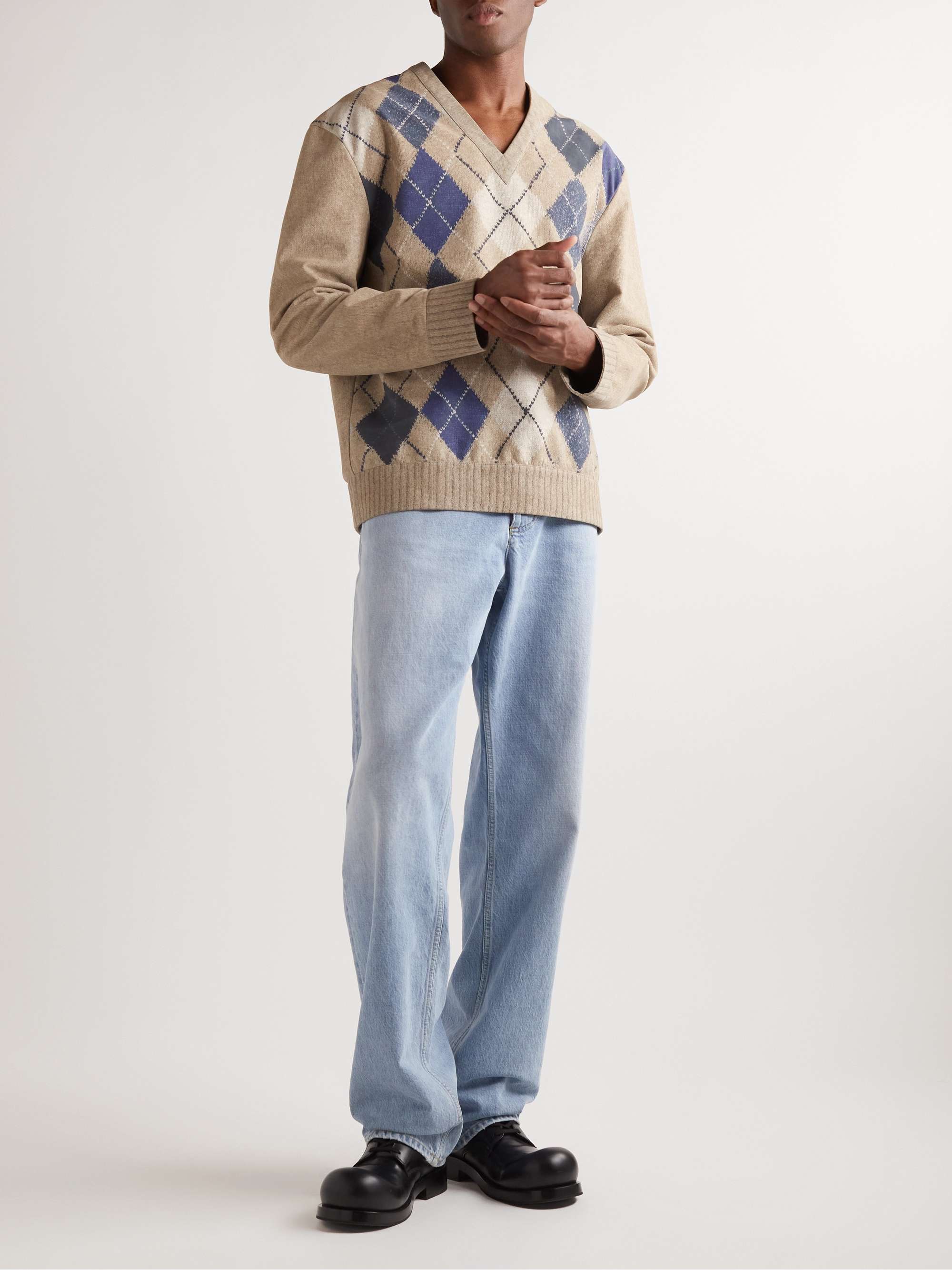 BOTTEGA VENETA Argyle-Print Leather Sweater