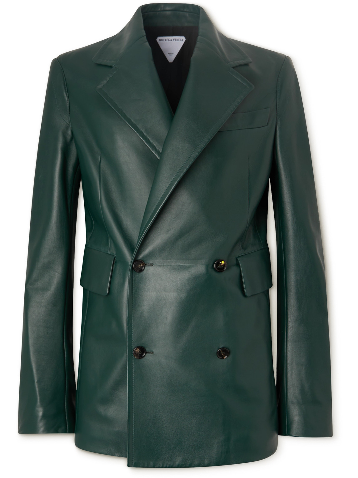 Bottega Veneta Double Breasted Leather Jacket In Green