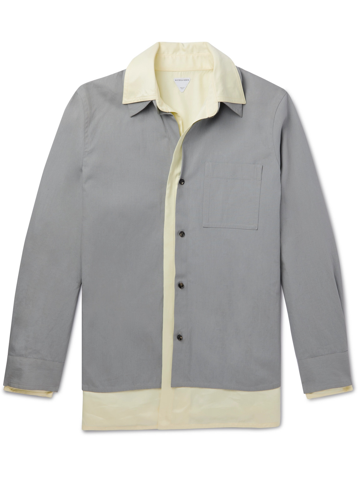 Bottega Veneta Layered Two-tone Cotton And Linen-blend Overshirt In Grey