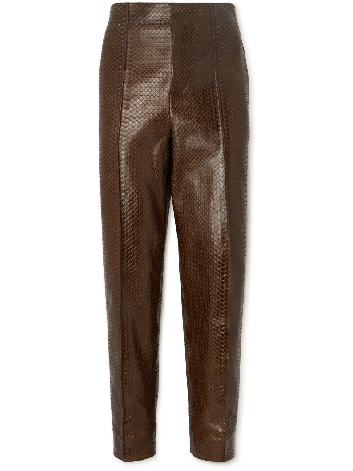Bottega Veneta Straight-leg Snake-effect Leather Trousers In Brown
