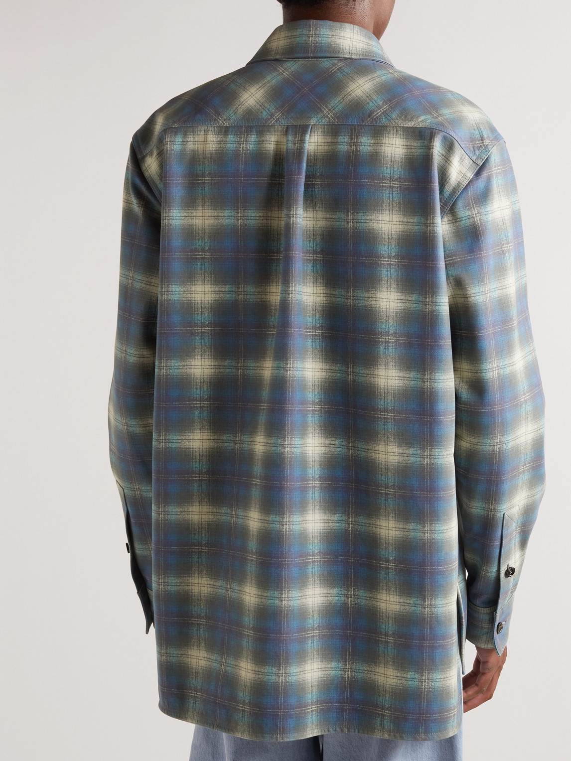 Shop Bottega Veneta Checked Leather Shirt In Blue