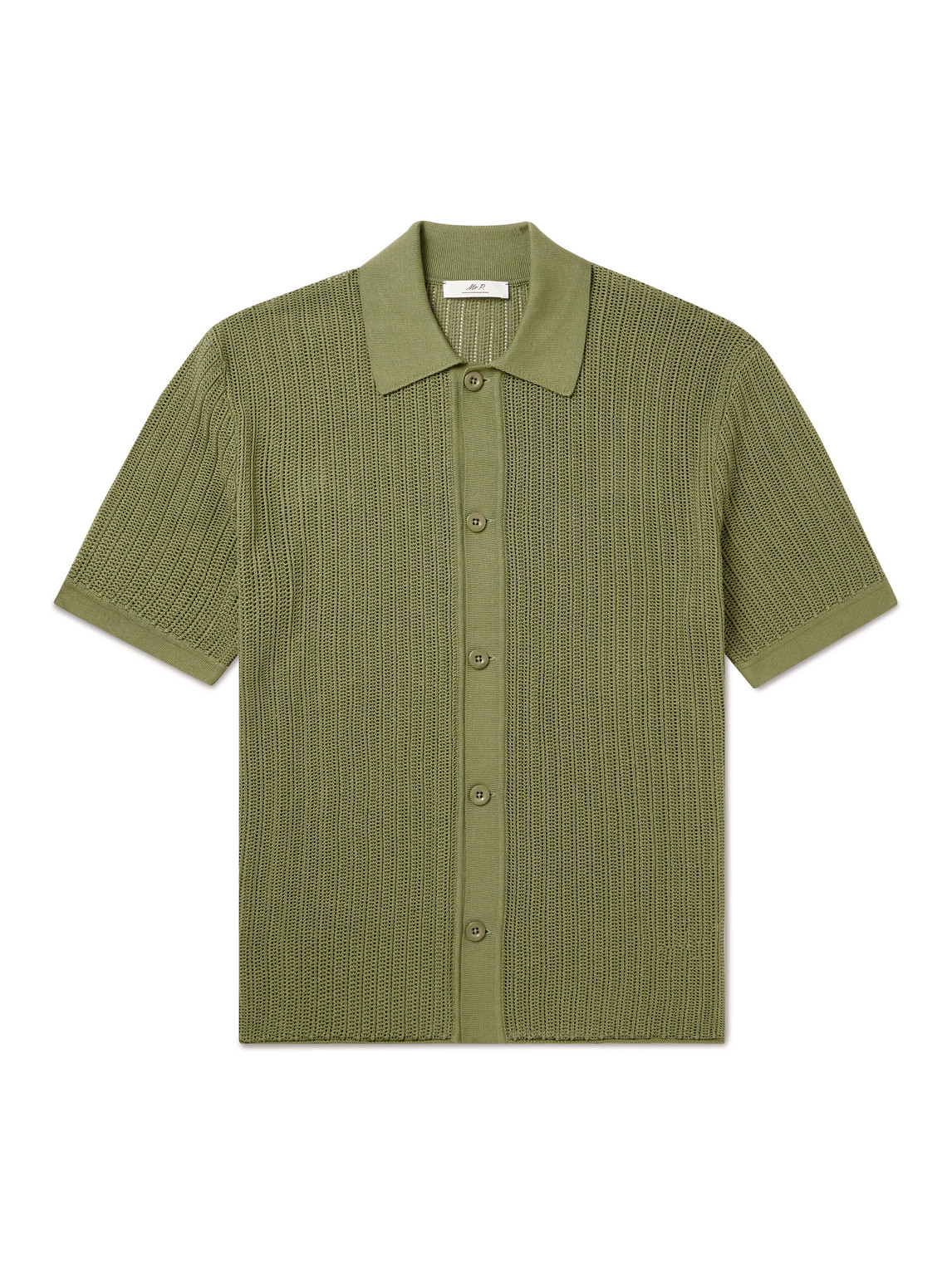 Mr P Cutaway-collar Crochet-knit Cotton Shirt In Green