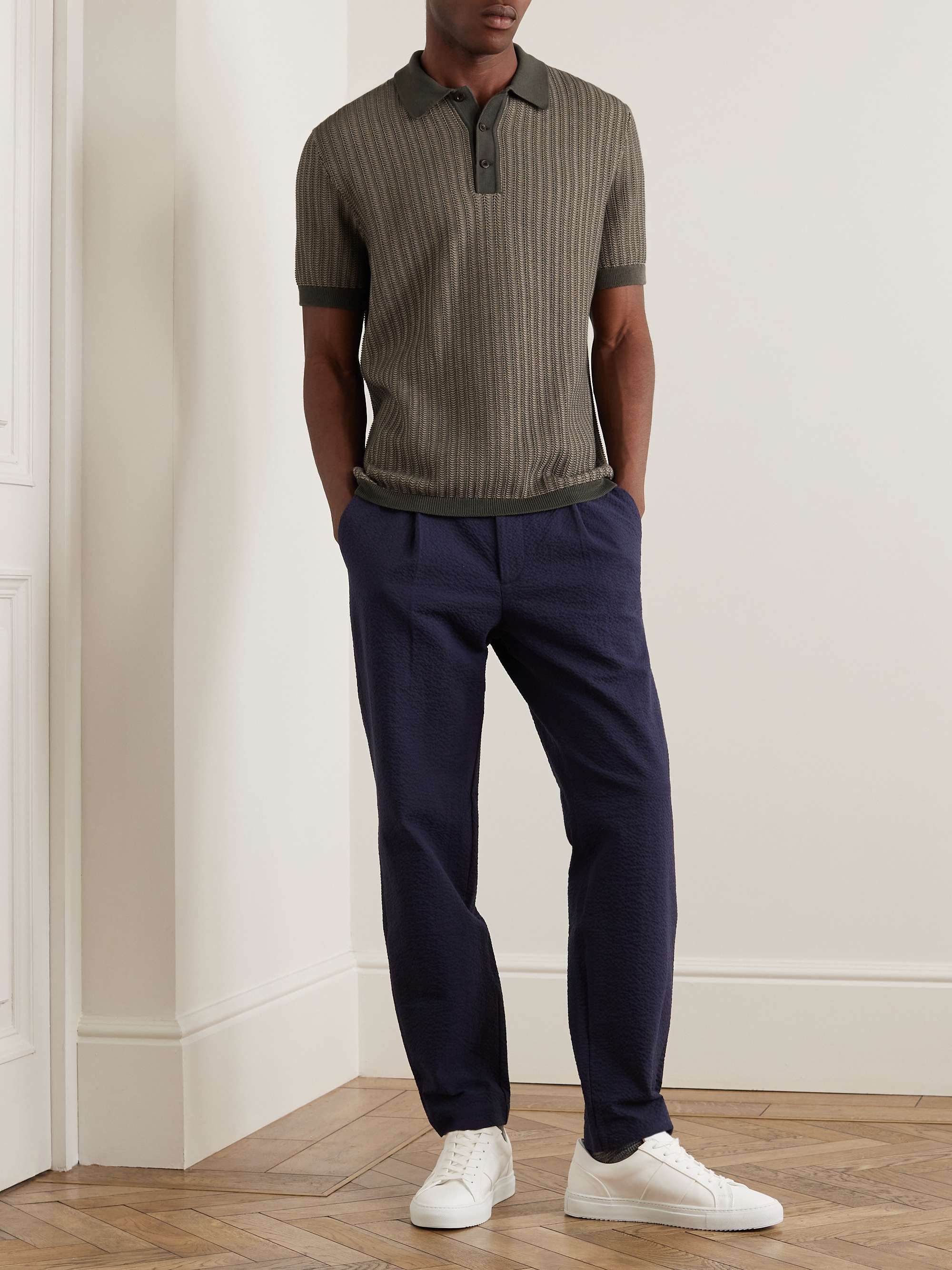 MR P. Crochet-Knit Cotton and Silk-Blend Polo Shirt for Men | MR PORTER