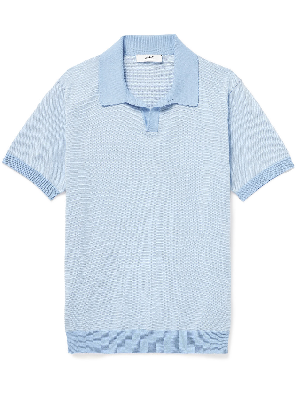 Mr P Honeycomb-knit Cotton Polo Shirt In Blue