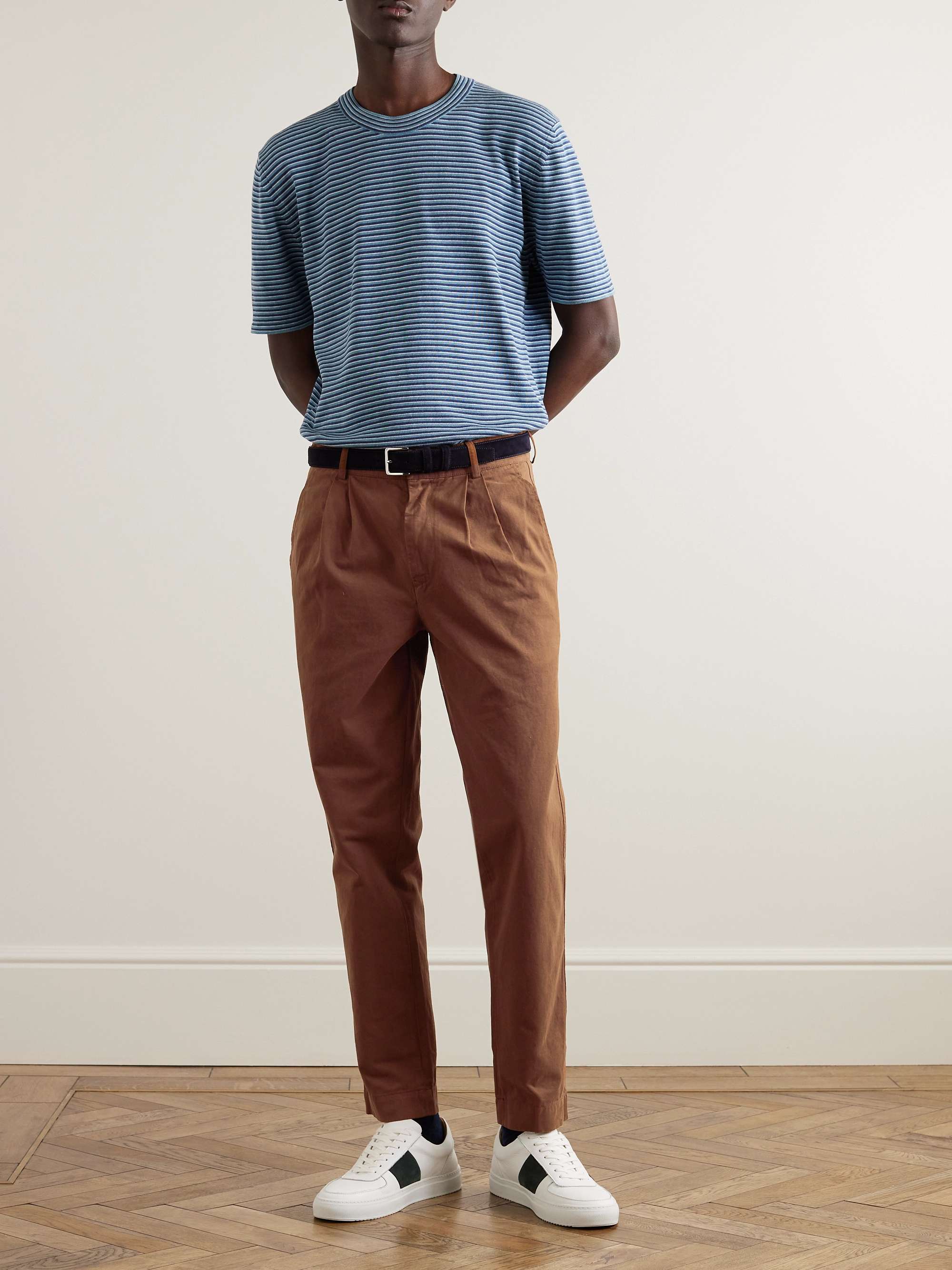 Tapered Garment-Dyed Pleated Cotton-Twill Trousers