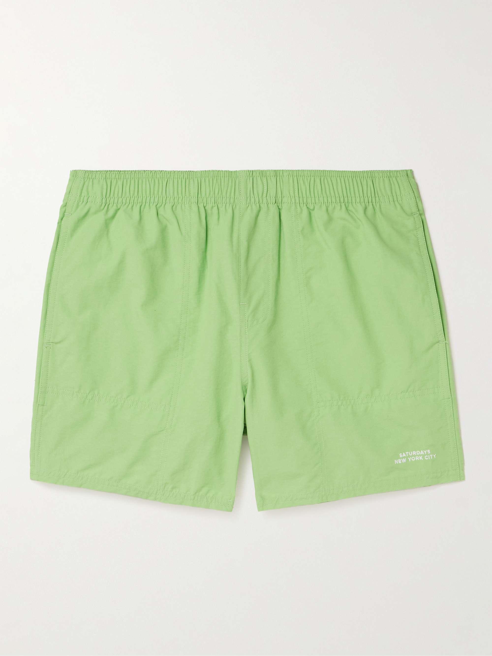 SATURDAYS NYC Talley Straight-Leg Mid-Length Embroidered Swim Shorts ...