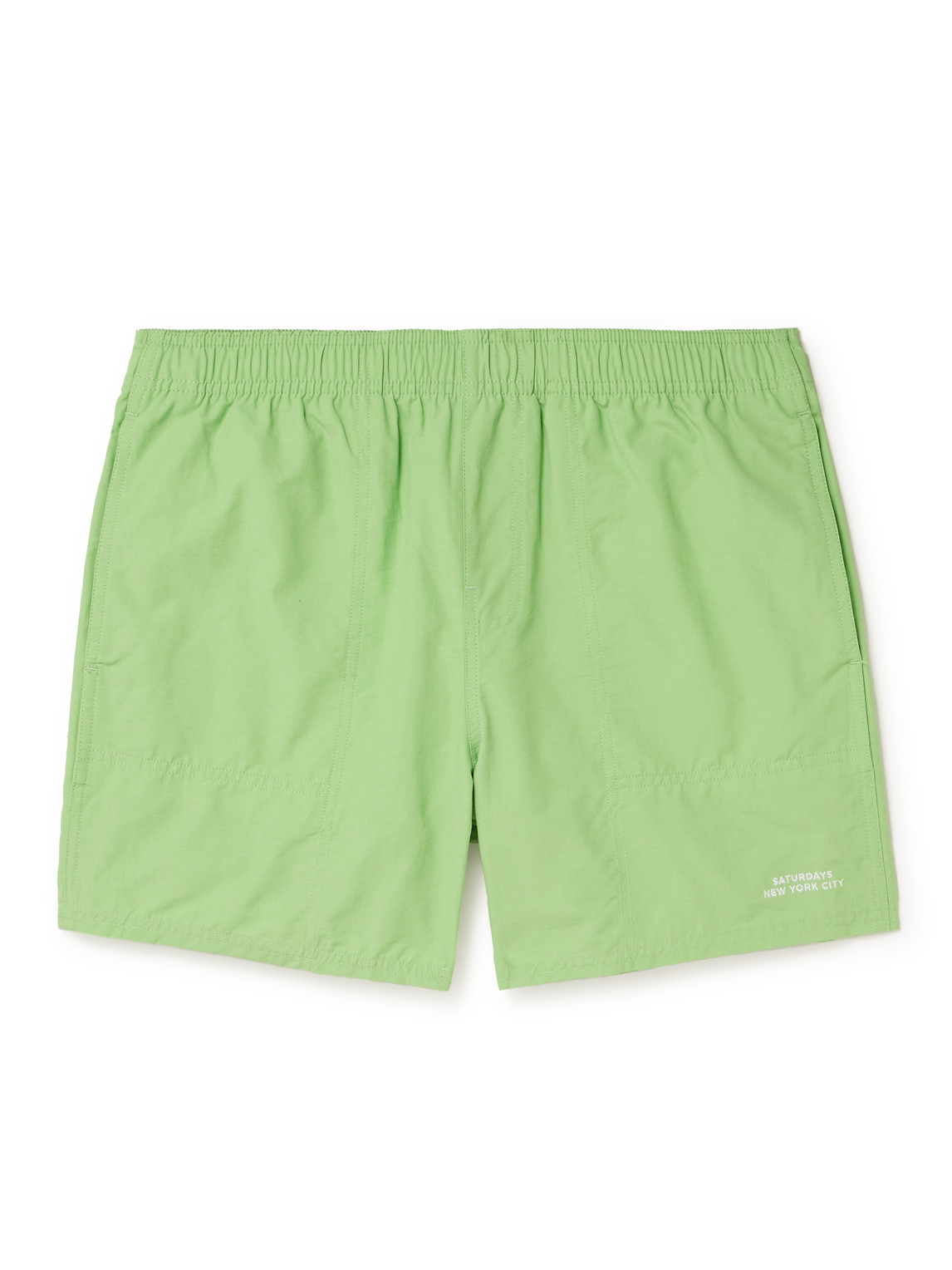 Saturdays Surf Nyc Talley Straight-leg Mid-length Embroidered Swim Shorts In Green