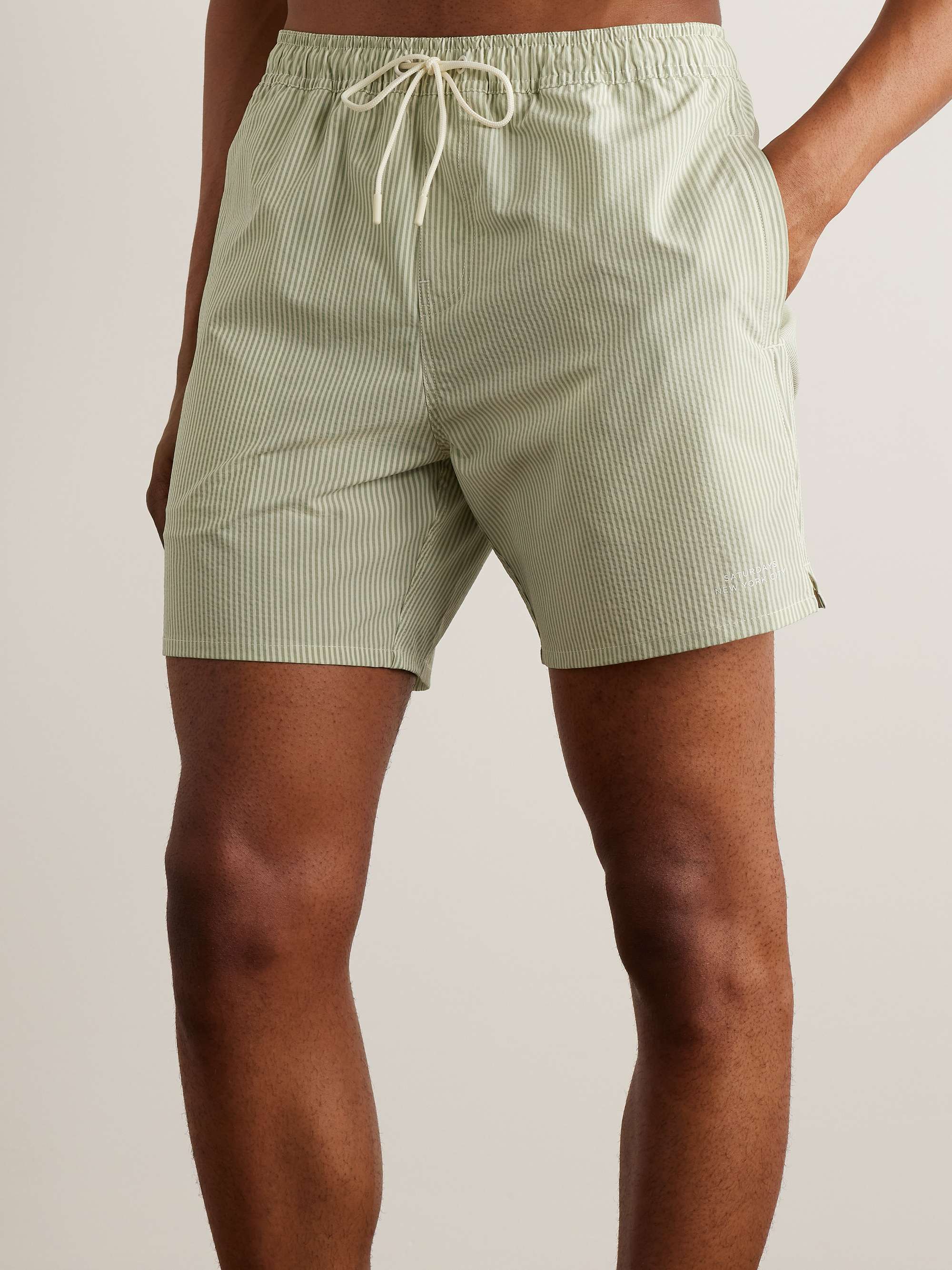 Timothy Straight-Leg Mid-Length Striped Seersucker Swim Shorts