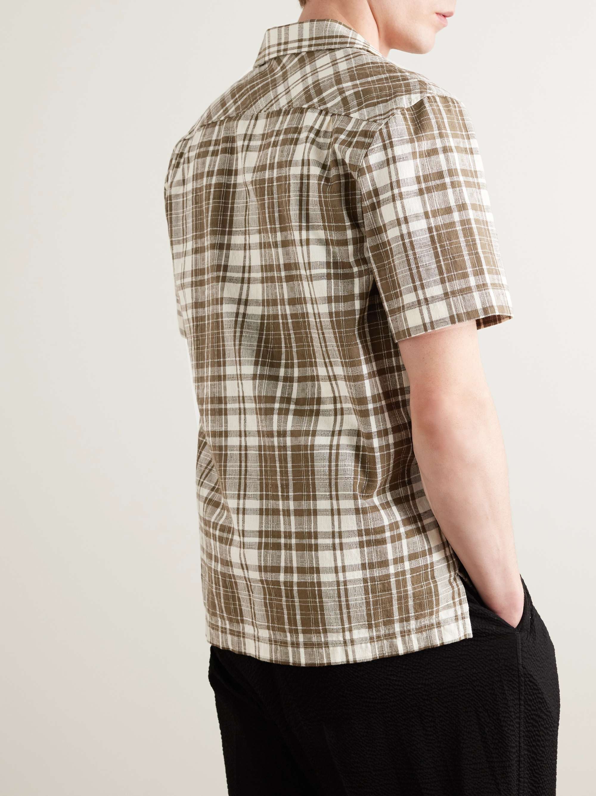 MR P. Camp-Collar Checked Textured-Cotton Shirt