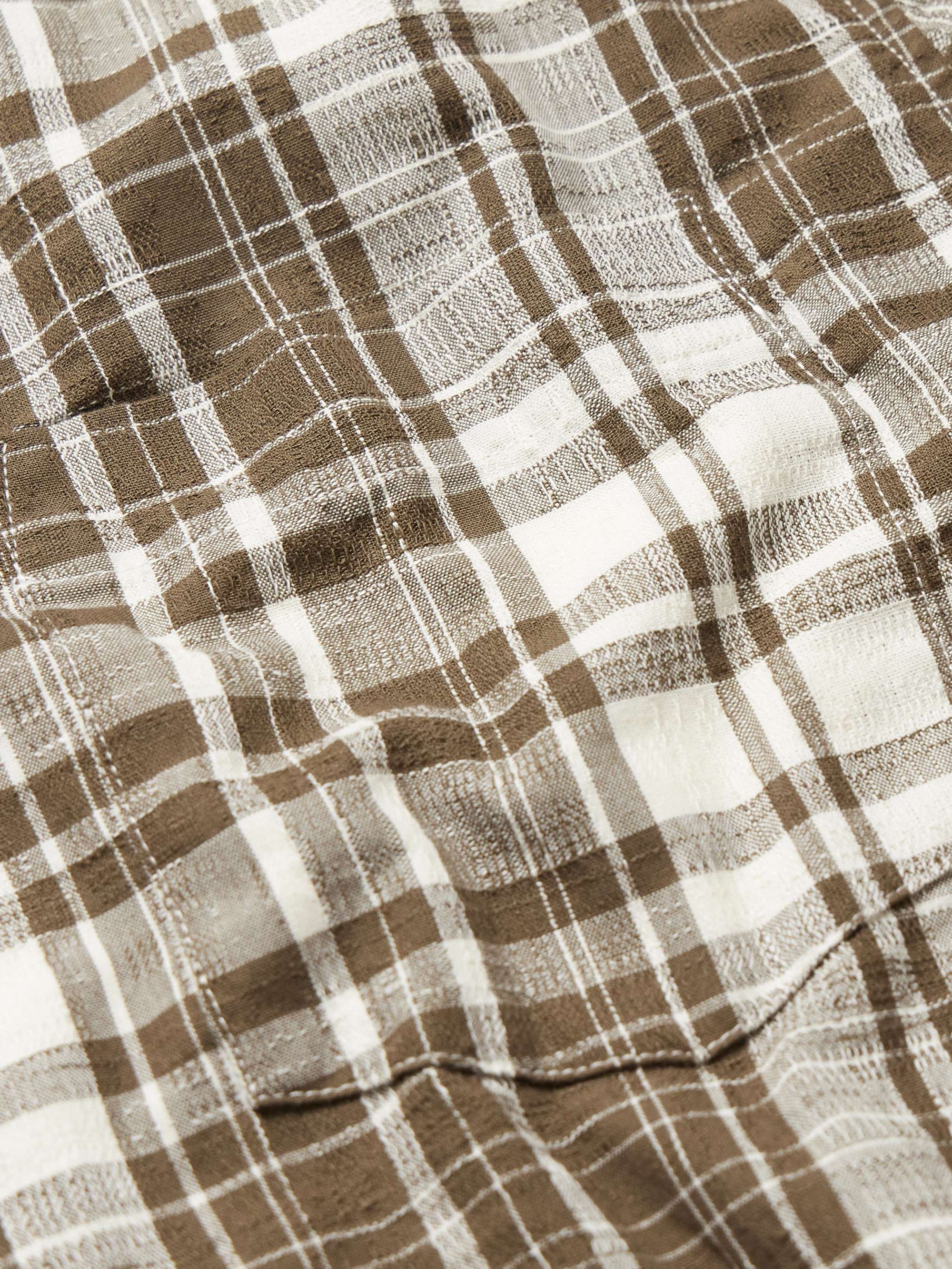 MR P. Camp-Collar Checked Textured-Cotton Shirt
