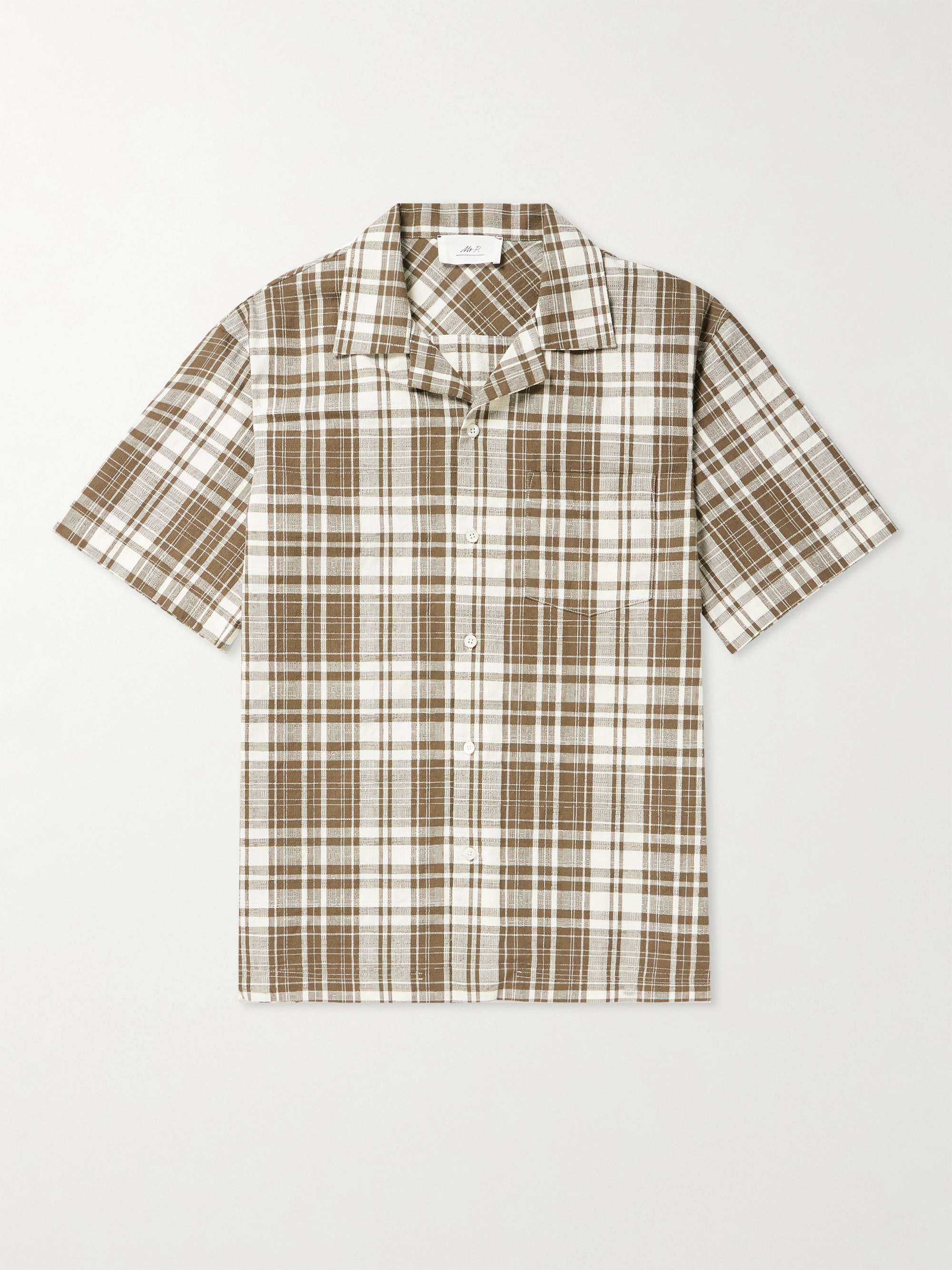 MR P. Camp-Collar Checked Textured-Cotton Shirt