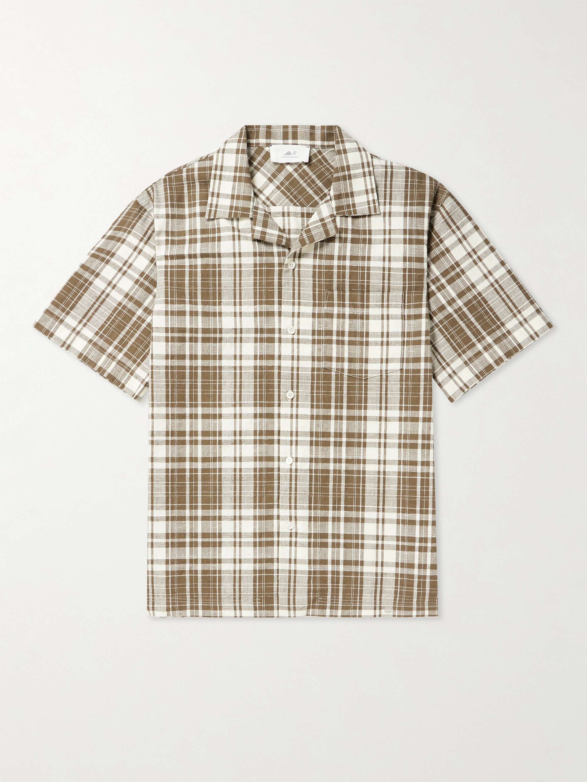 Camp Collar Checked Textured Cotton Shirt