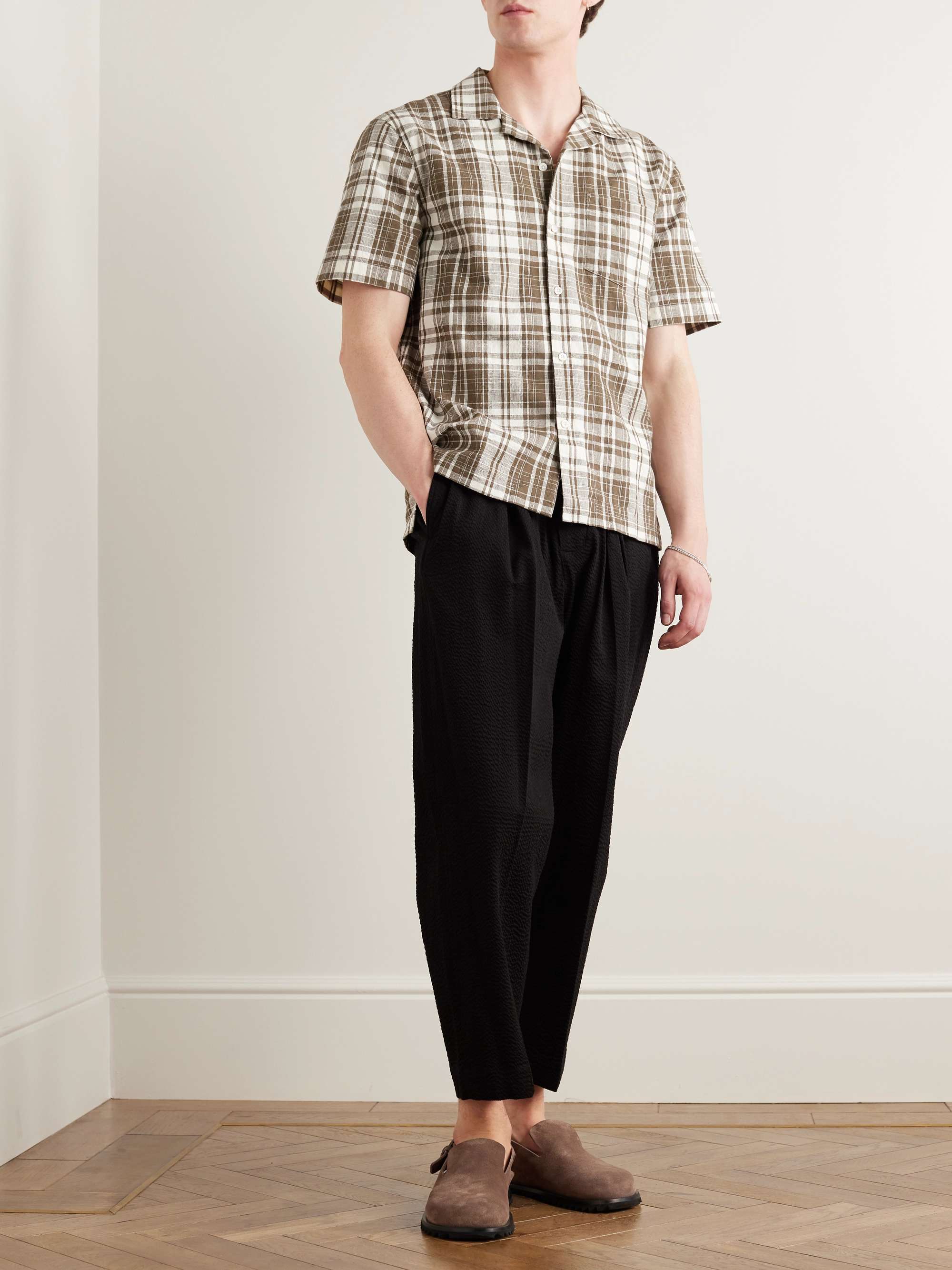MR P. Camp-Collar Checked Textured-Cotton Shirt