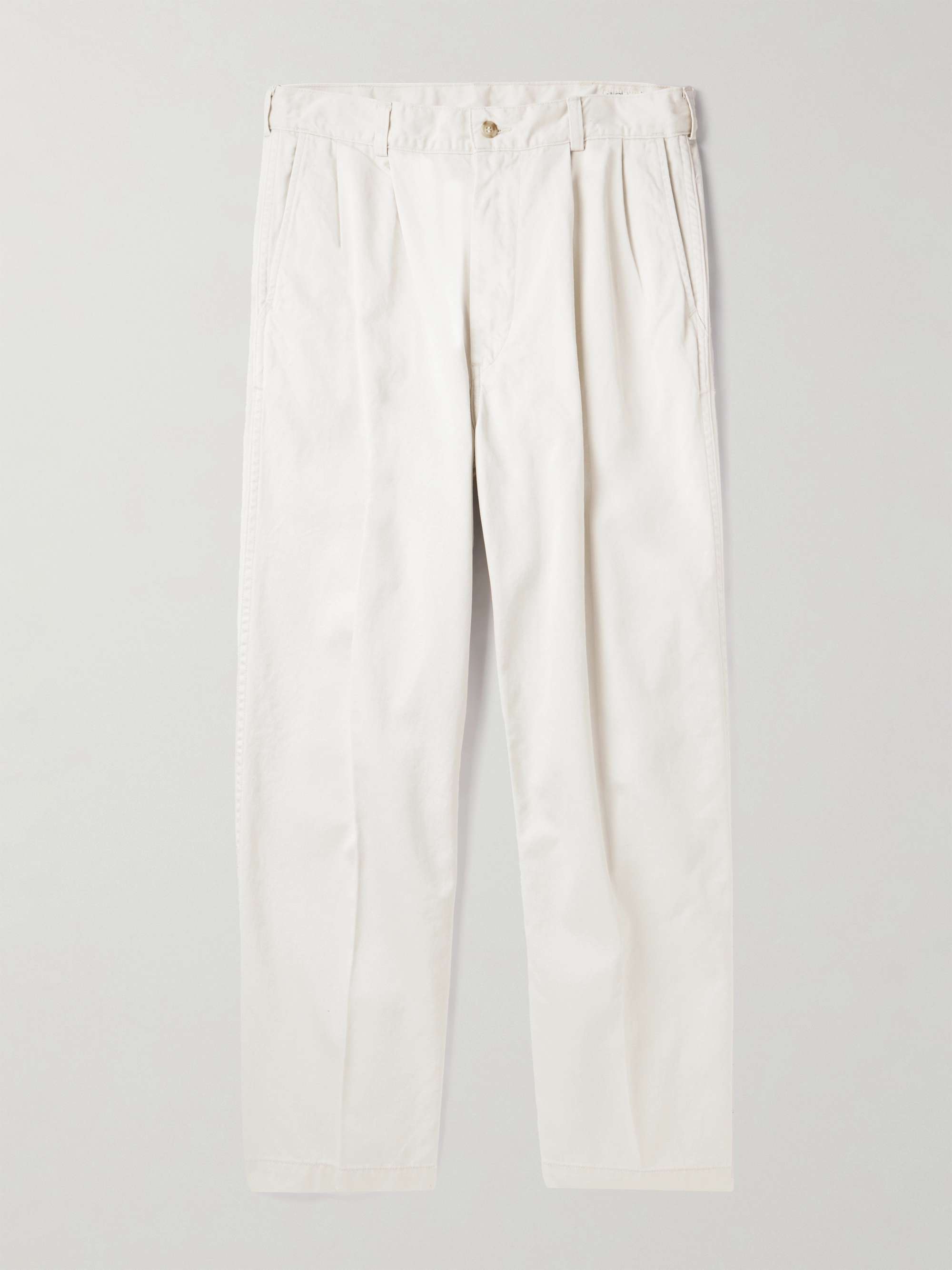 ORSLOW Two Tuck Wide-Leg Cotton-Twill Trousers
