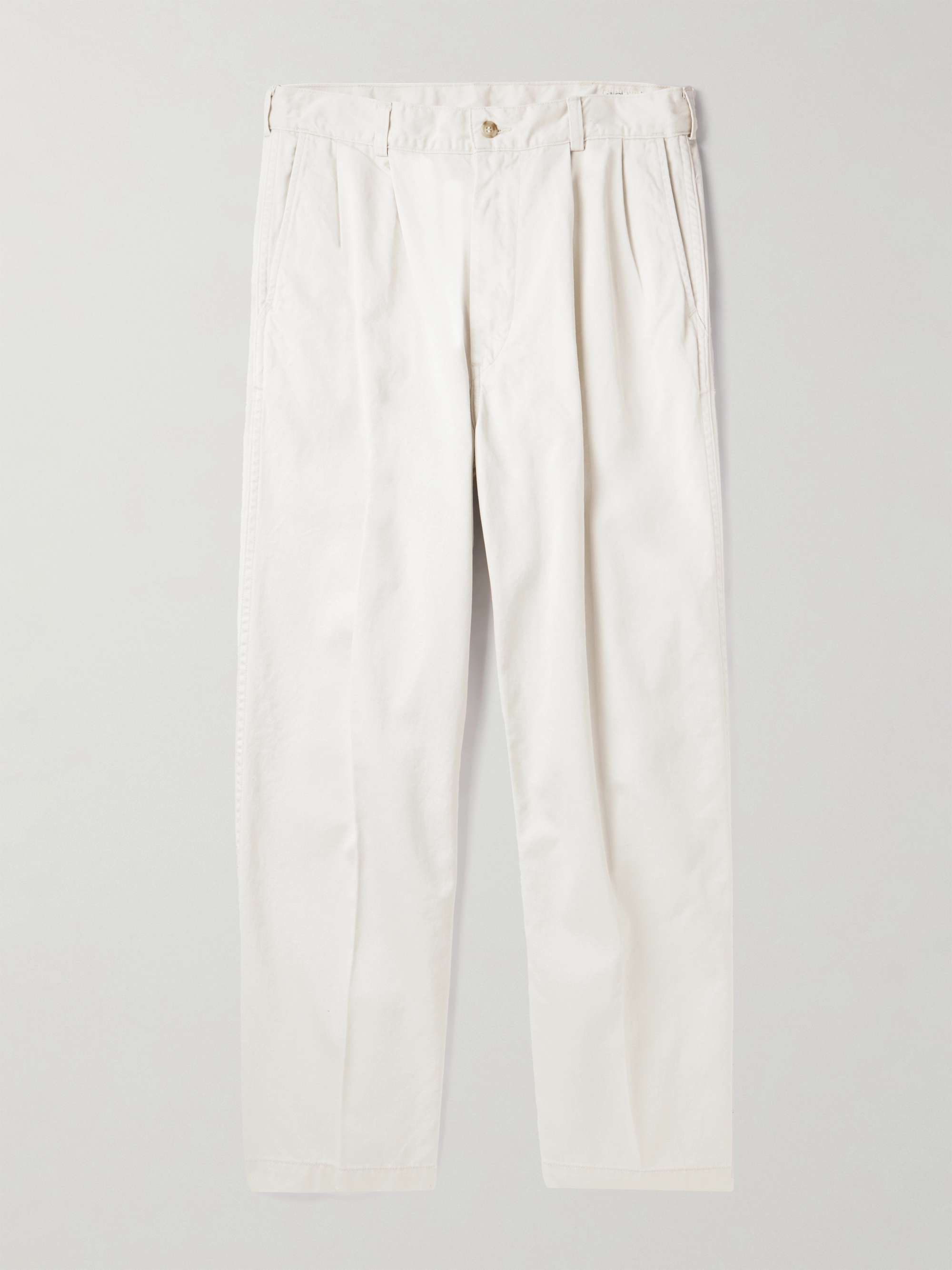 Two Tuck Wide-Leg Cotton-Twill Trousers